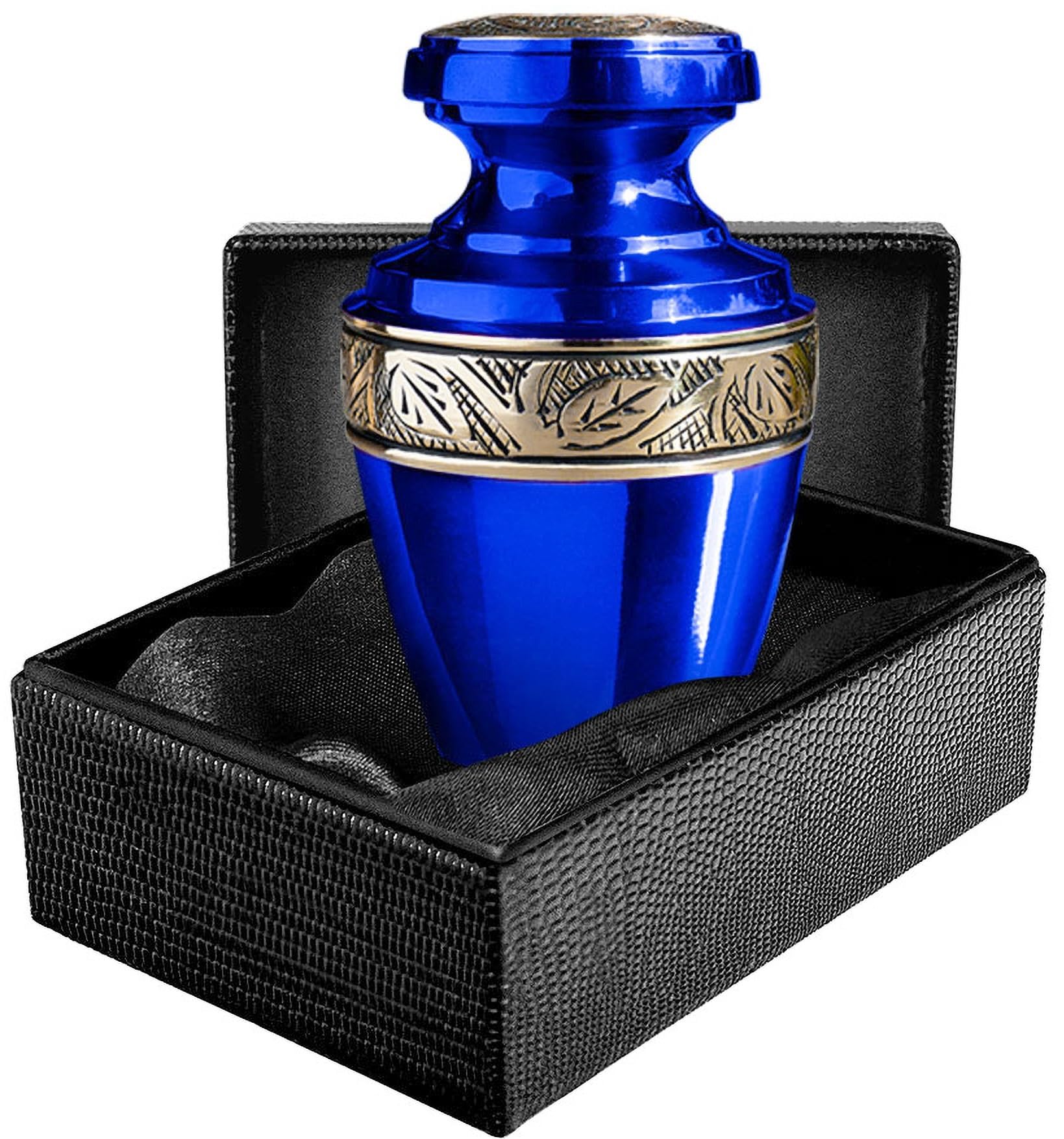 Trupoint Memorials Small Urns for Human Ashes Keepsake, Decorative Mini Cremation Urn for Adult Men and Women, Small Grecian Blue and Gold