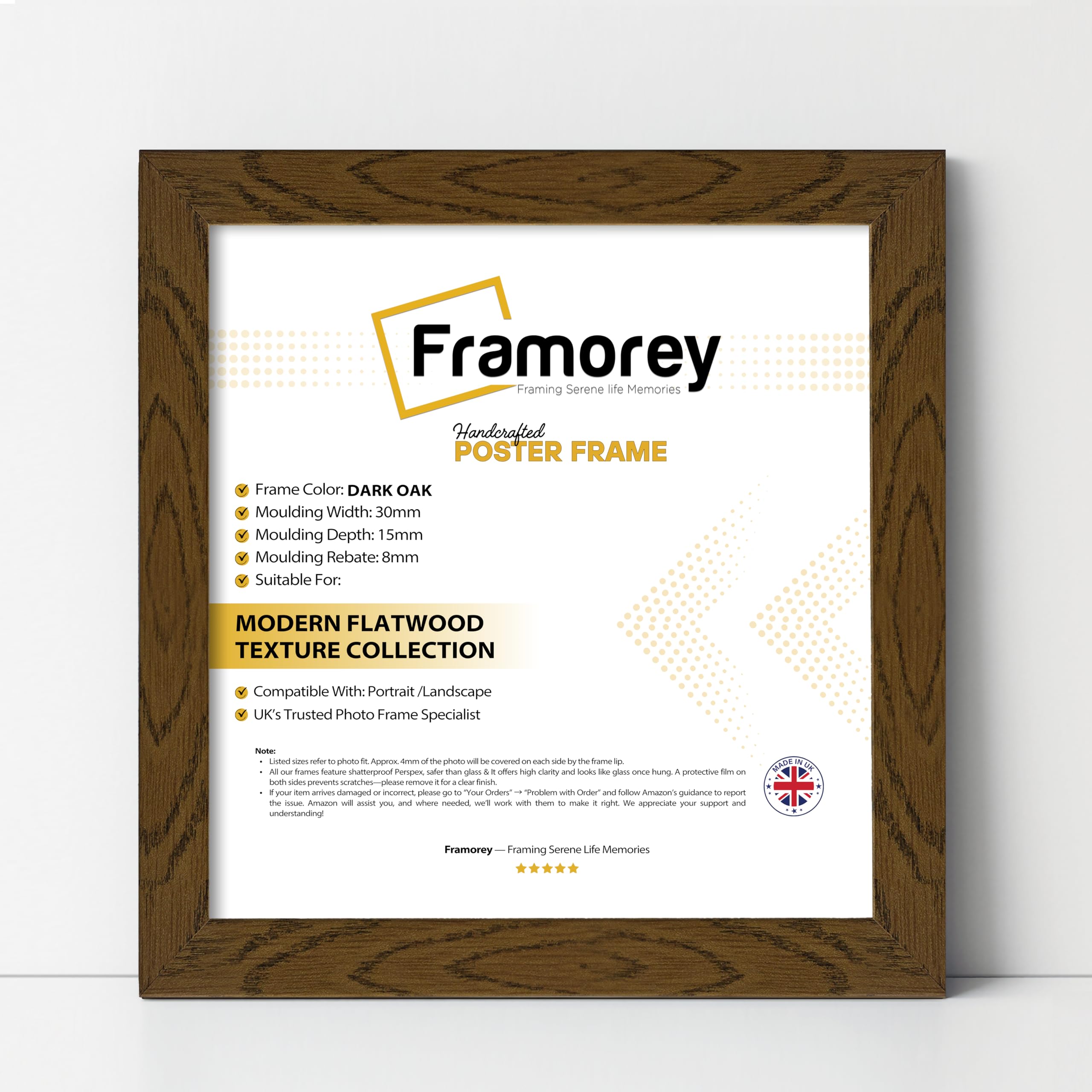 Framorey Modern Flat Dark Oak Photo Frames 9x9 Inch Size Picture Frame Free Standing and Wall Hanging Poster Frames, Premium Quality Photo Frames With an MDF Backing Board