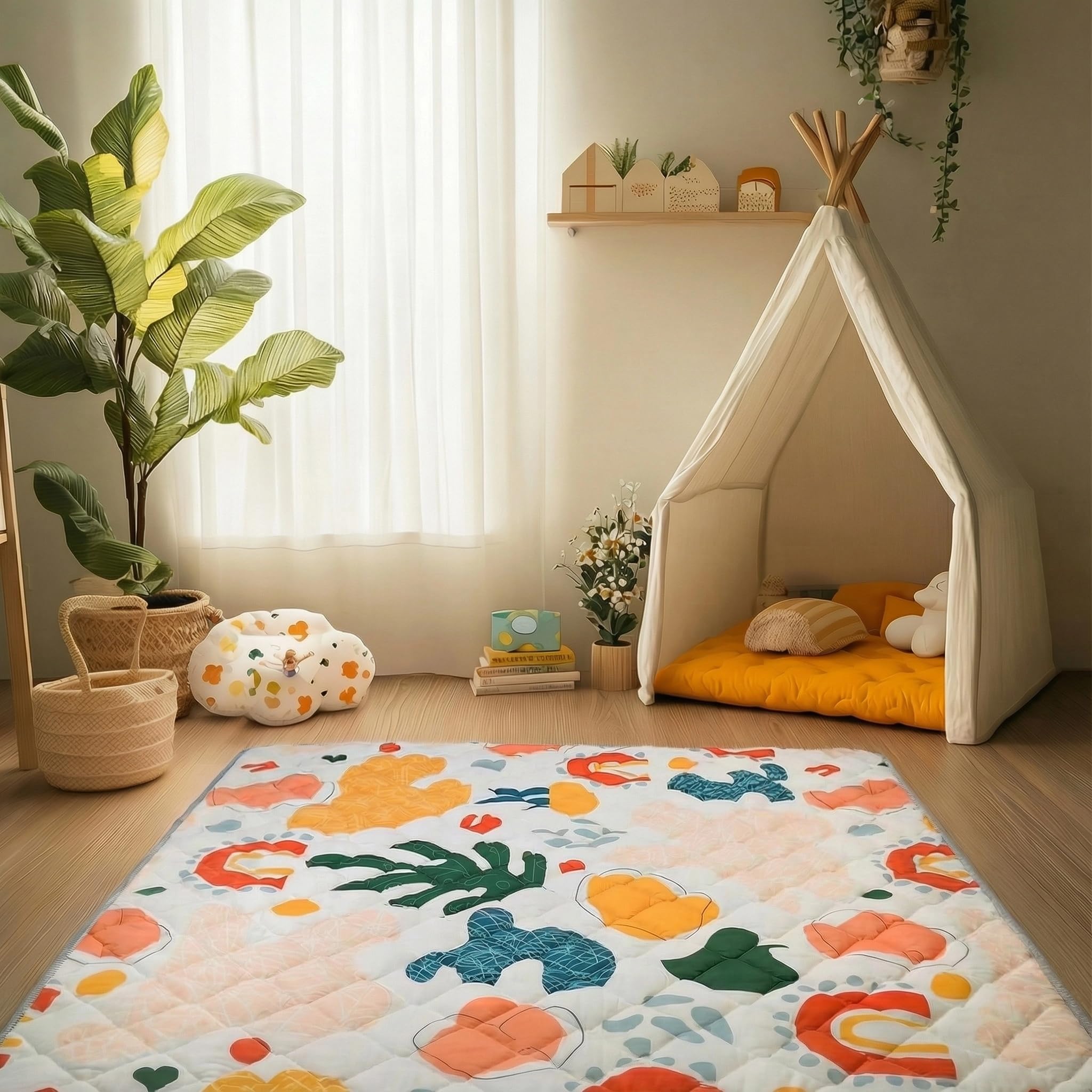 Sinhaklóho Alfombra Bebe Acolchada Plegable Extra Gruesa, Antideslizante y Suave, 180×150 cm, Lavable a Máquina, Sin Olores, Ideal para Parque Infantil y Suelos, Jardín Encantado