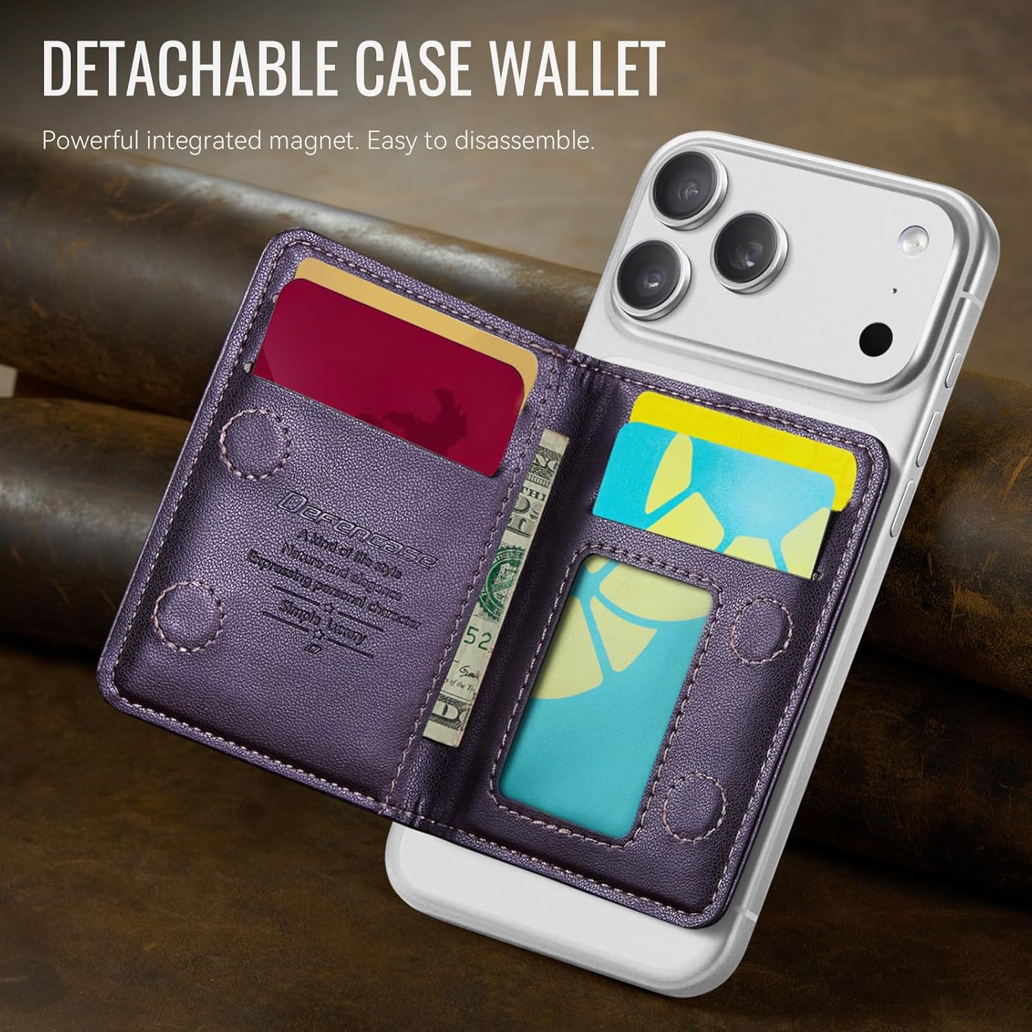 Defencase for Magsafe Wallet Magnetic Card Holder RFID Blocking, PU Leather Minimalist Phone Wallet for MagSafe Phones and Cases for iPhone 17/16/ 15/14/ 13/12/ Pro/Max/Plus/Air, Purple - Image 9