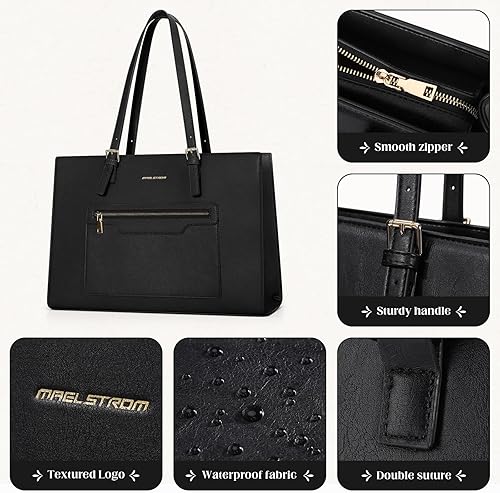 Miniatura 4 de Maelstrom Bolsa de cuero para computadora portátil para mujer, maletín impermeable con bolsa de embrague, bolsos de trabajo para computadora de 15.6