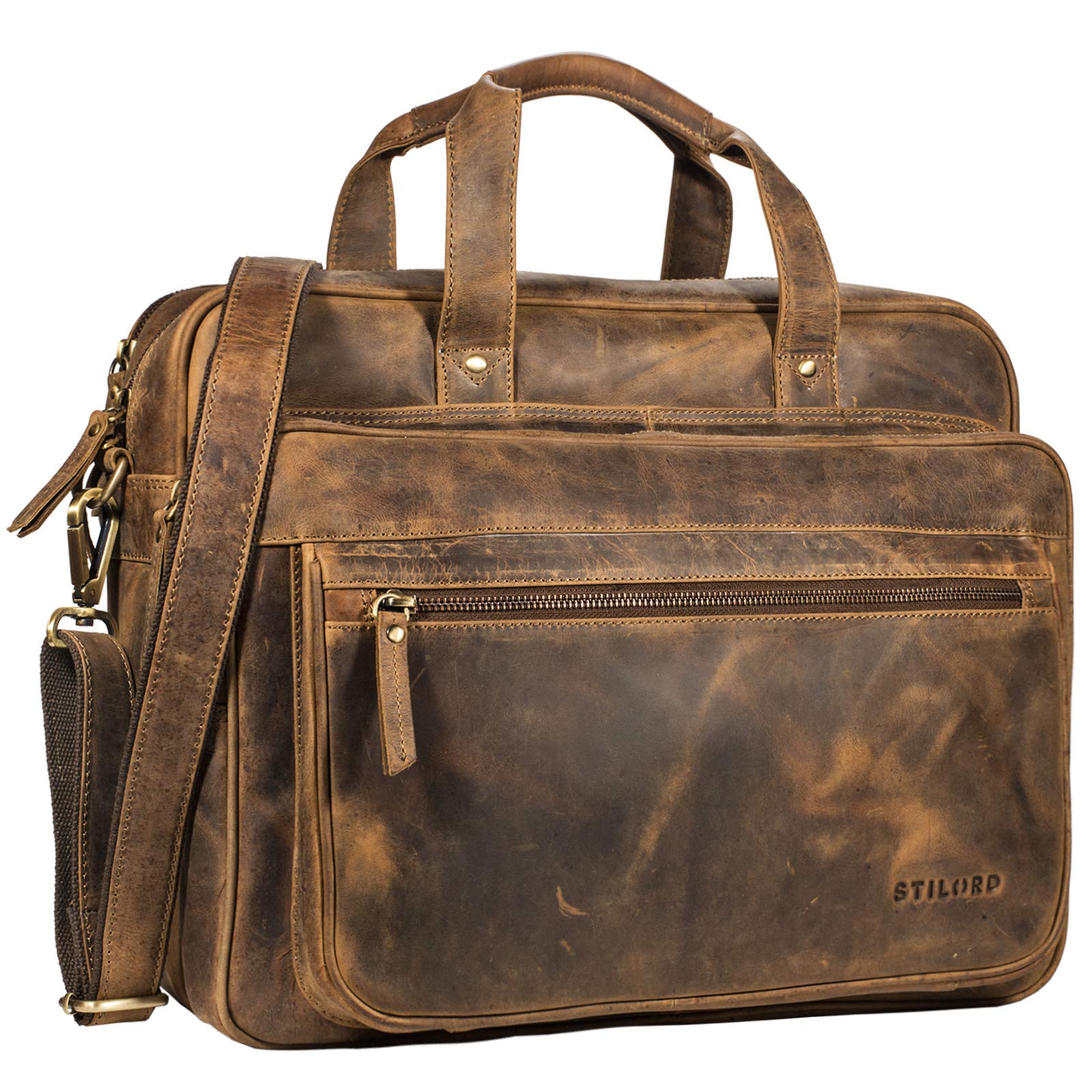 STILORD Walt Sac d'affaires en Cuir Cartable de Professeur Sac d'enseignant Porte-Documents Sacoche d'ordinateur Couleur:Marron Moyen