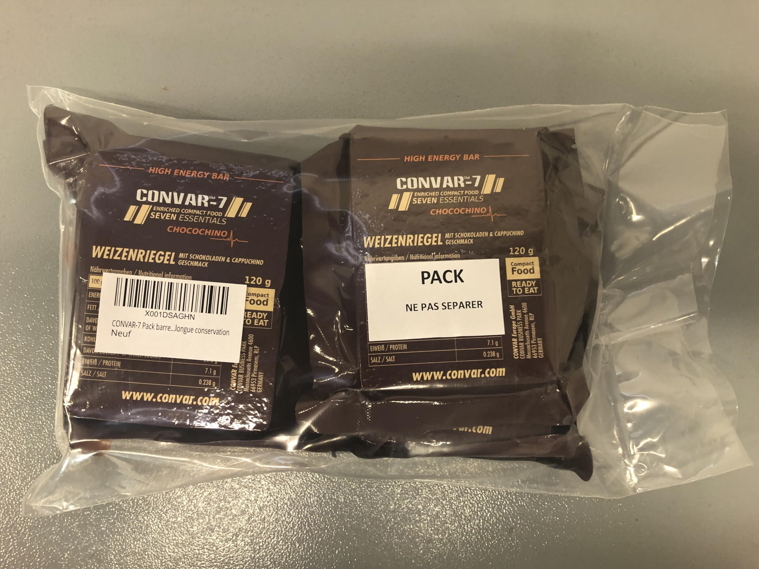 CONVAR-7 Confezione barretta energetica al cioccolato, per lo sport e le attività all'aria aperta, cibo per situazioni di emergenza, razione di sopravvivenza.Gusto cioccolato cappuccino, confezione co