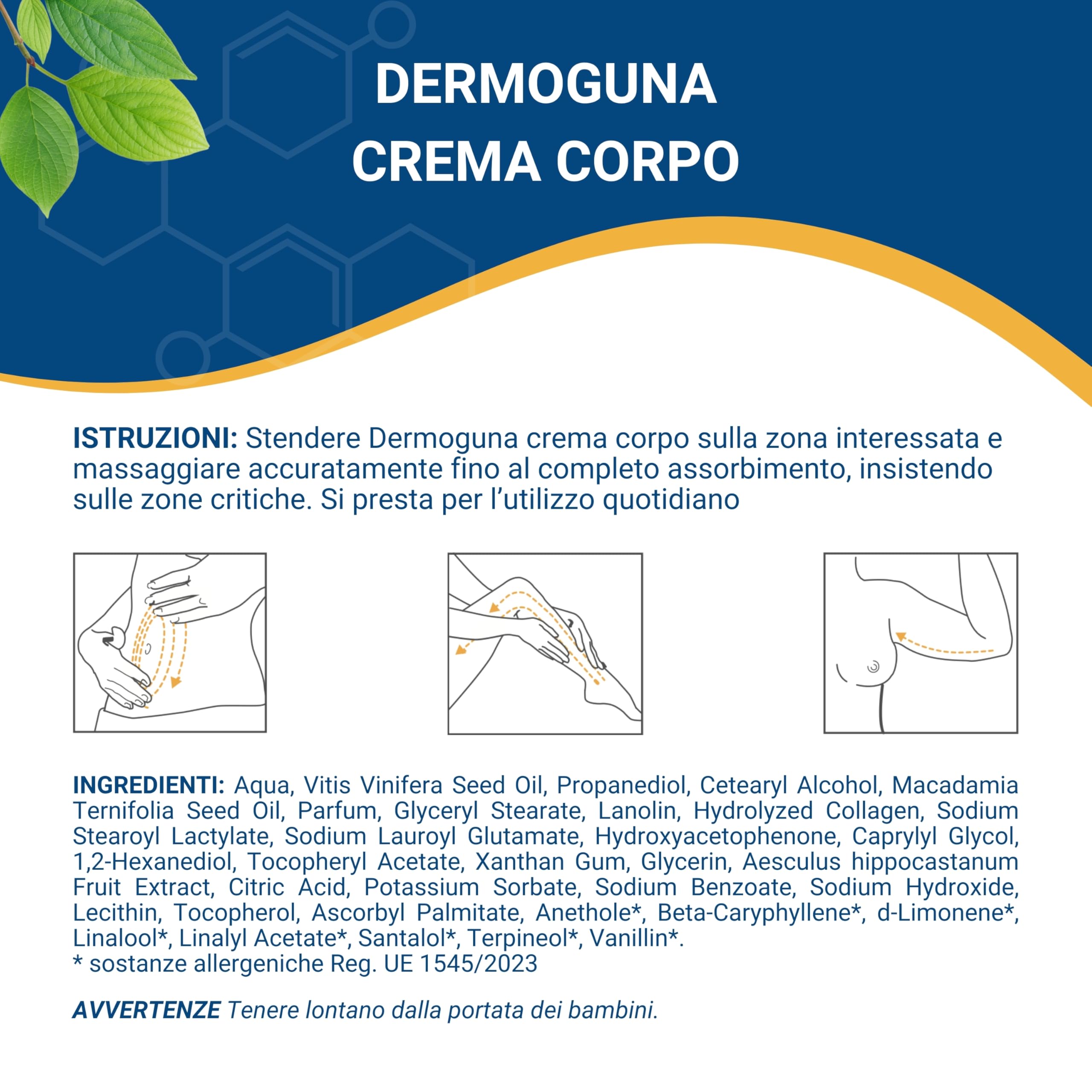 GUNA Dermoguna Crema Corpo 150 ml - con Dermocollagene Norland ®, Vitamina E, Olio di Vinaccioli e Ippocastano - Trattamento Tonificante per Inestetismi Localizzati