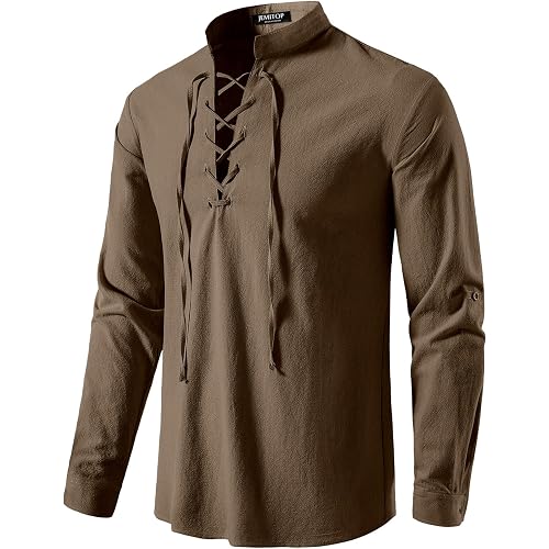 JEMITOP Men's Pure Cotton Renaissance Lace Up Shirt