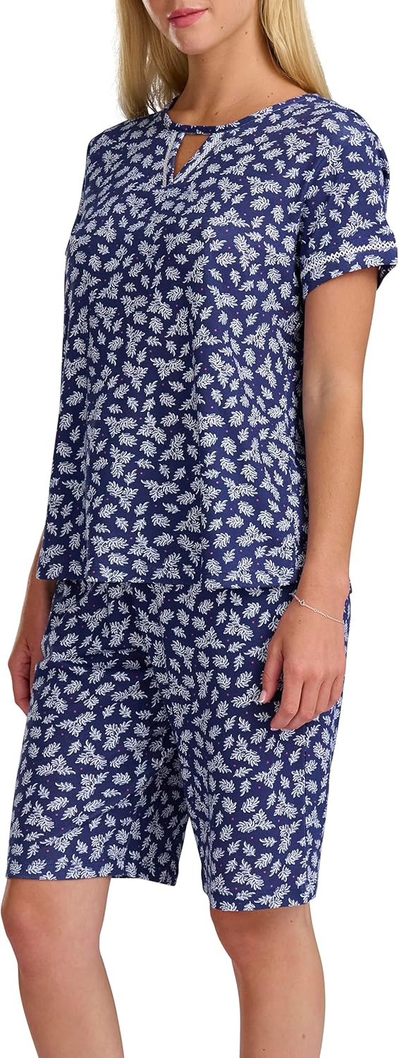 Karen Neuburger womens Keyhole Short Sleeve Top and Bermuda Short Pajama Set - Image 2