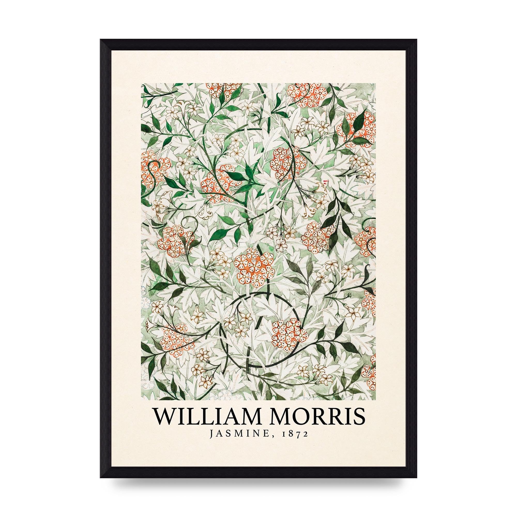 Lithobee - William Morris Jasmine 1872 - Printed Wall Art Design in Sizes A2, A3 & A4 Framed in a Stylish Quality Coloured Frame or Unframed (A3 Black Brushed Frame)