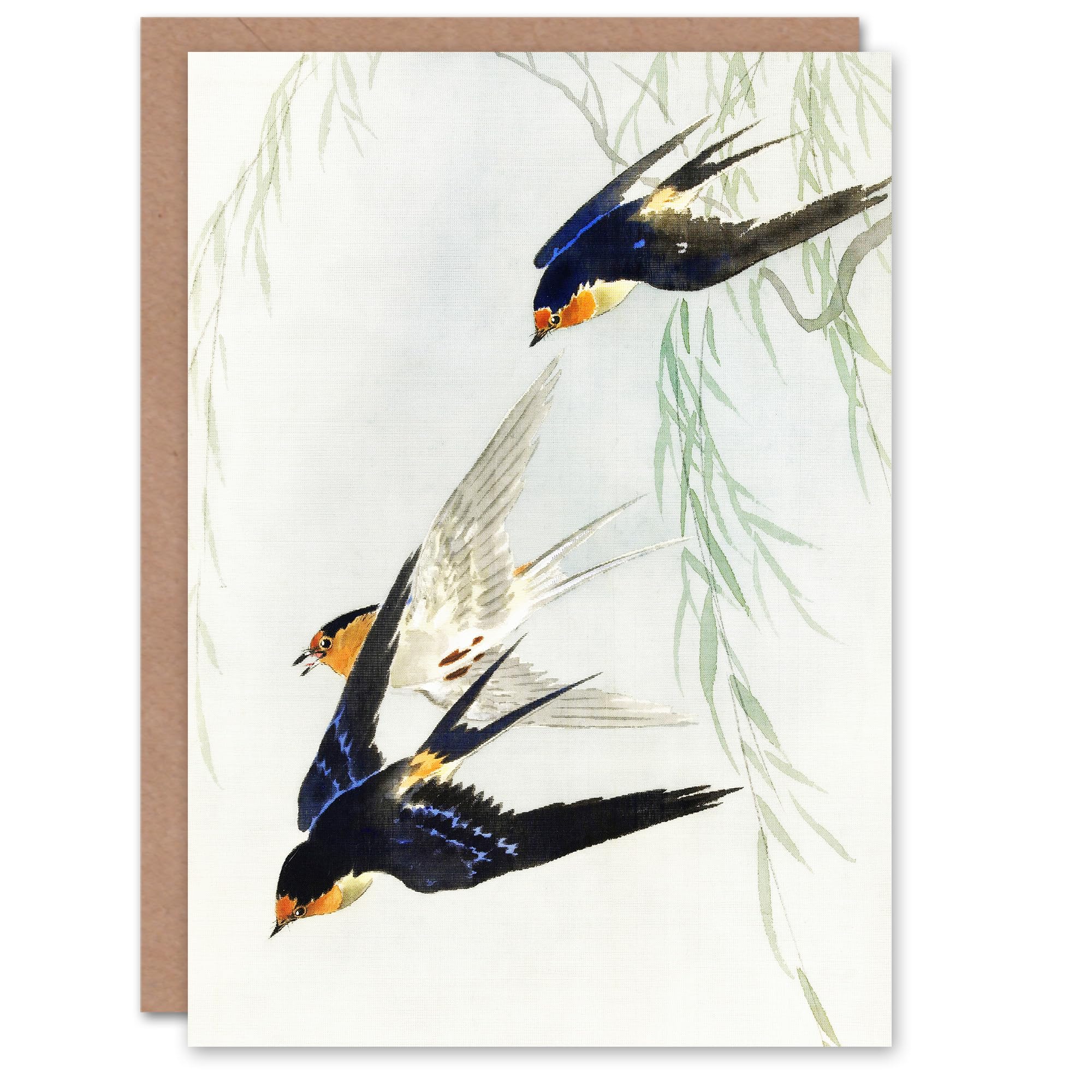 Artery8 Ohara Koson Art Card Swallows Three Birds In Full Flight