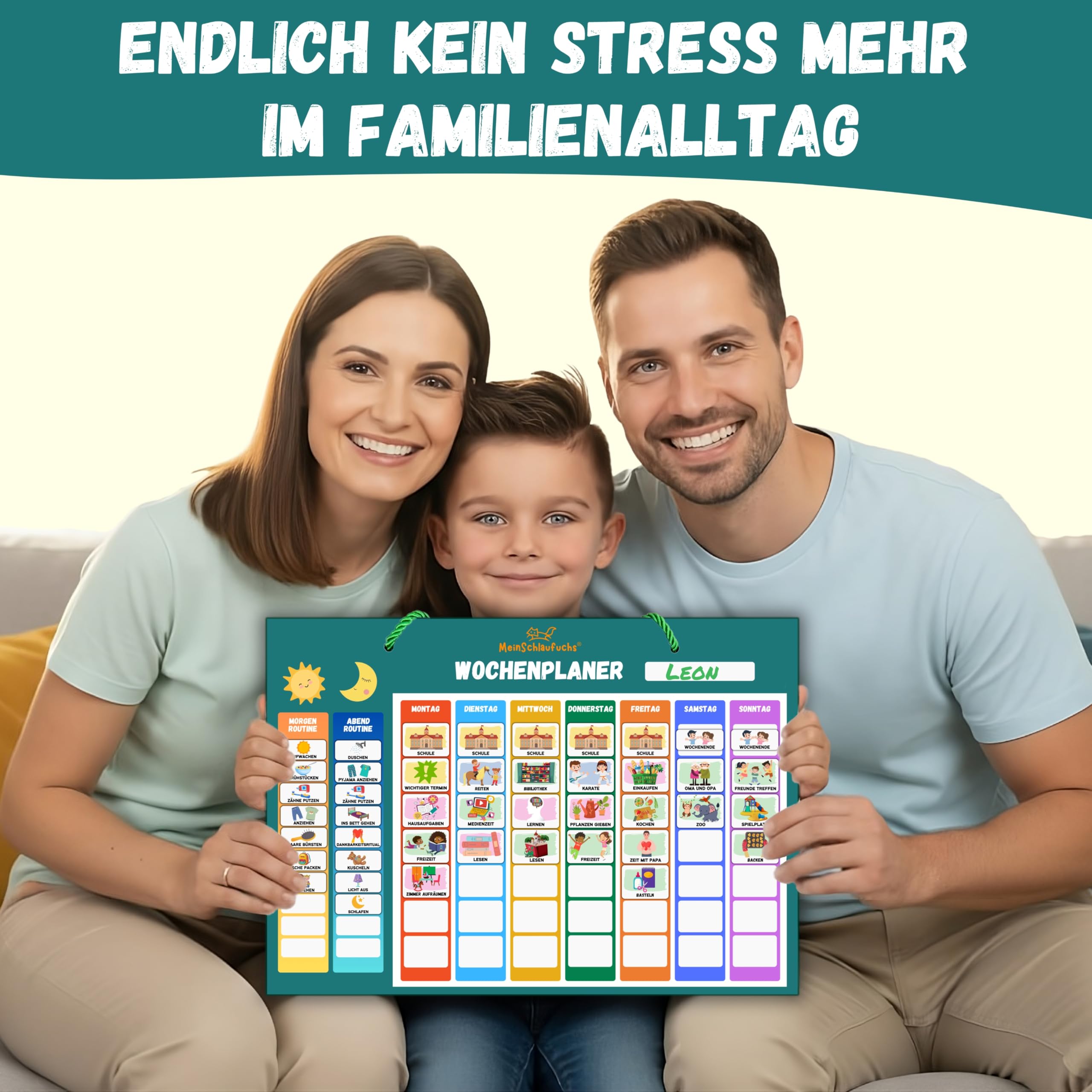 Montessori, agenda settimanale per bambini, lavagna magnetica con 250 magneti, scatola portaoggetti, cordoncino e penna, scrivibile e lavabile, agenda di routine per bambini (verde)