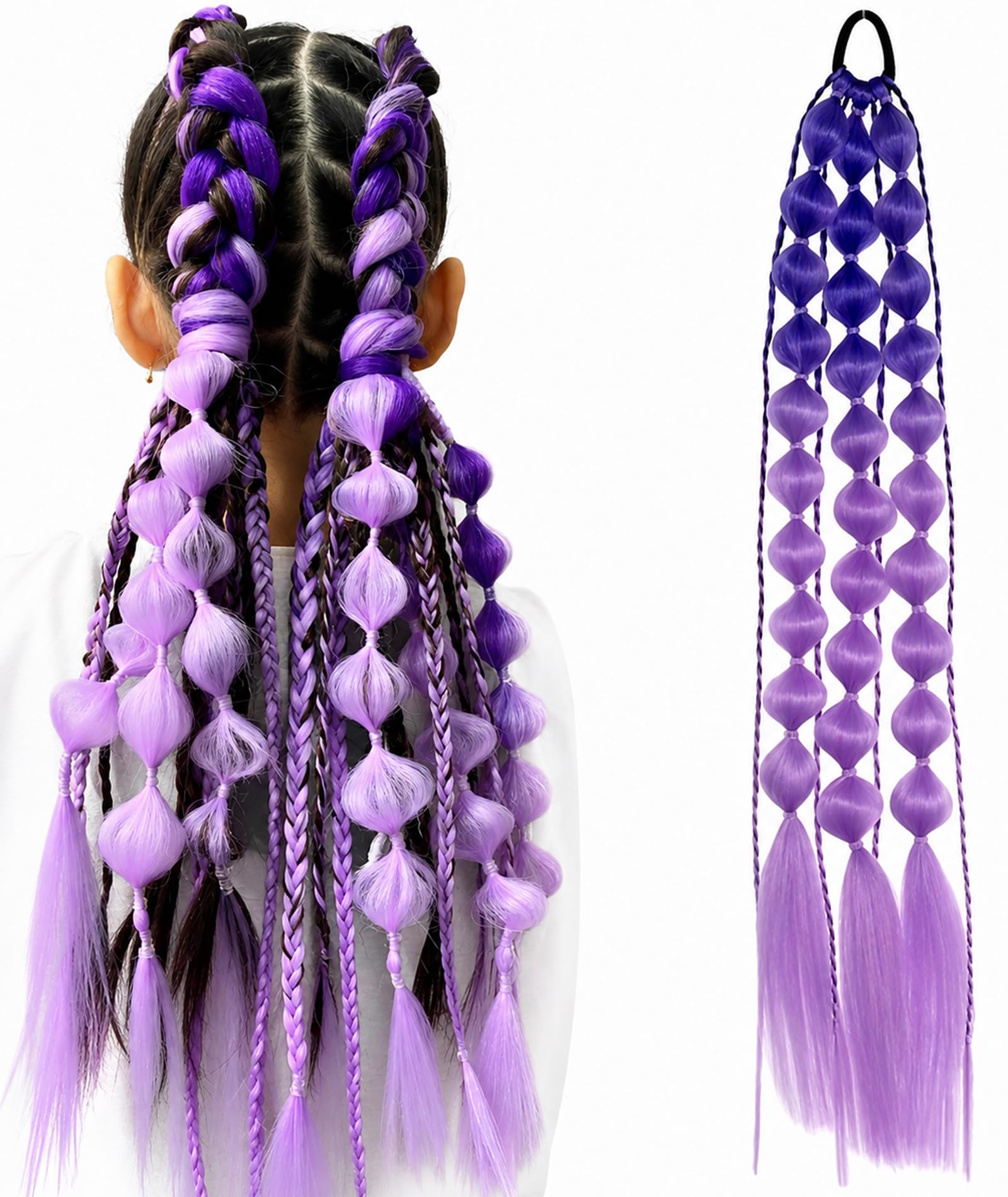 Purple Hair Extensions, 60cm Ombre Purple Hair Pre-Styled Bubble Braid Extension, Temporary Hair Color Cosplay Hair Accessories for Women-image-40