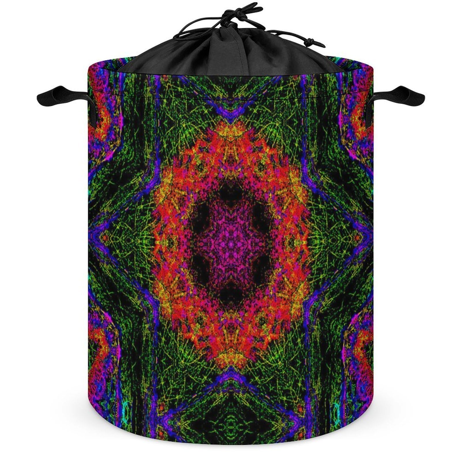 Qjjinxior Drawstring Laundry Hamper, Psychedelic Kaleidoscope Laundry Basket, Washing Basket with Handle