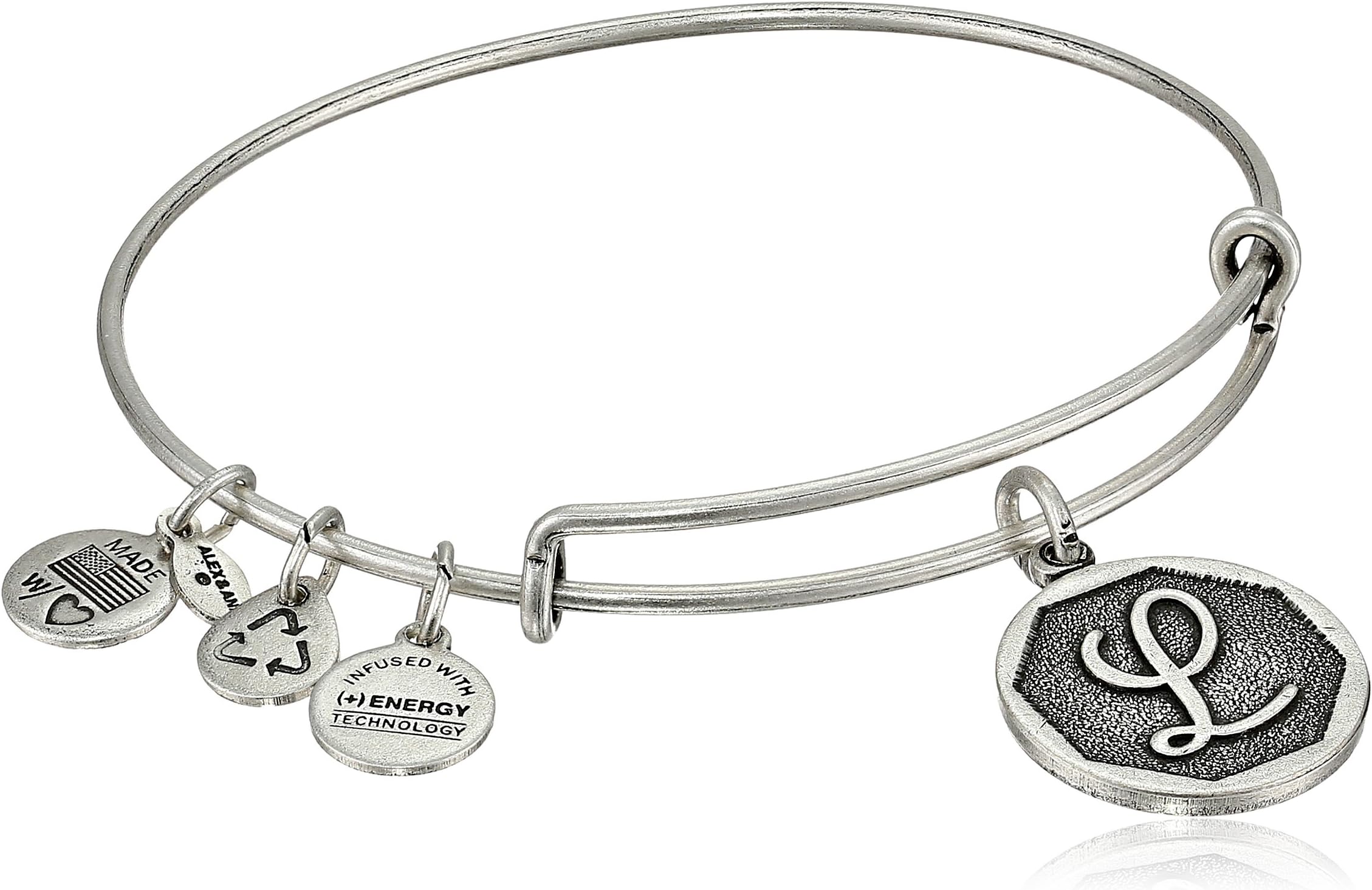 Alex and Ani Rafaelian Silver-Tone Initial "L" Expandable Wire Bangle Bracelet, 2.5"