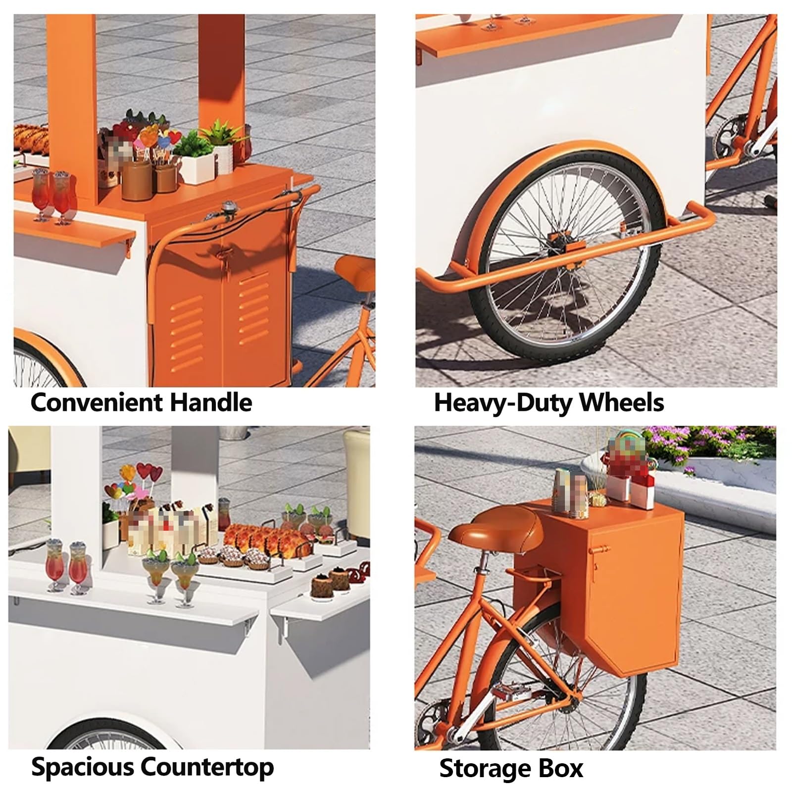 Carrello mobile dell'alimento con il baldacchino, triciclo commerciale di vendita per caffè, gelato, spuntini, bevande, eventi