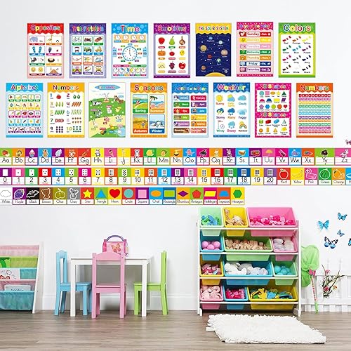 Miniatura 22 de OUNENO Juego de tablones de anuncios de línea del alfabeto, números ABC 0-20, decoraciones de pared para preescolar, jardín de infantes, primaria