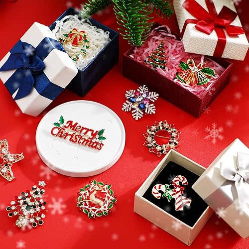 Miniatura 7 de 16 Pcs Christmas Brooches for Women Christmas Brooches and Pins Xmas Rhinestone Crystal Set Vintage Snowman Star Garland Reindeer Bells Tree Mixed