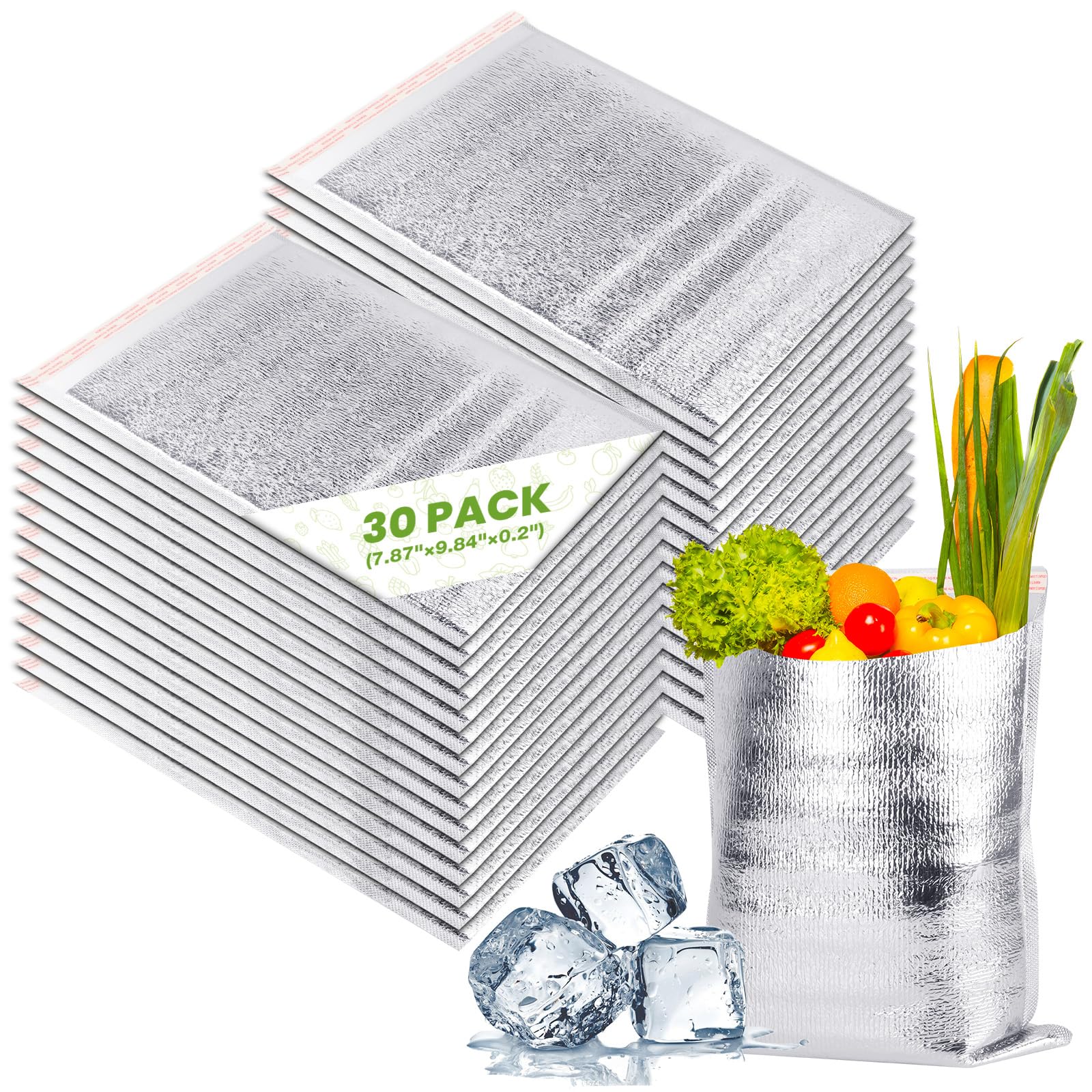 QLOUNI25 Pcs Reusable Insulation Bags Self-seal Thermal Box Liners Metalized Box Liners Lunch Food Box Packing Pouches Insulation Lining Waterproof Insulation Grocery Delivery Package, 7.9"x9.8"