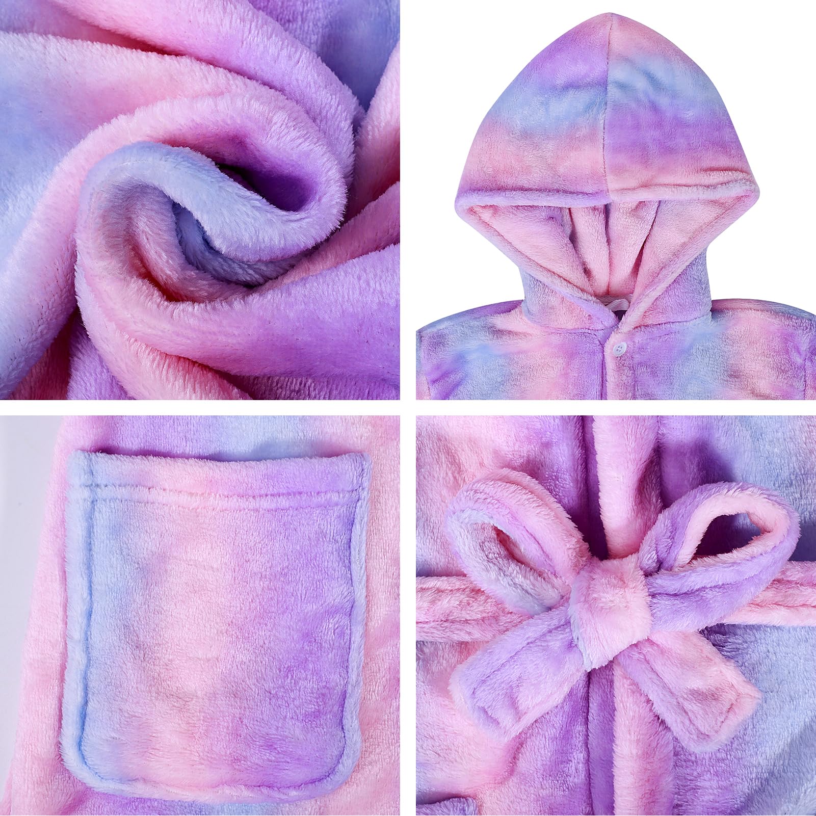 ACTLATI Plüsch-Bademantel mit Kapuze für Mädchen, volle Länge, weicher Fleece-Bademantel mit Gürtel und Taschen, langer Kindermantel für Mädchen im Alter von 3–13 Jahren
