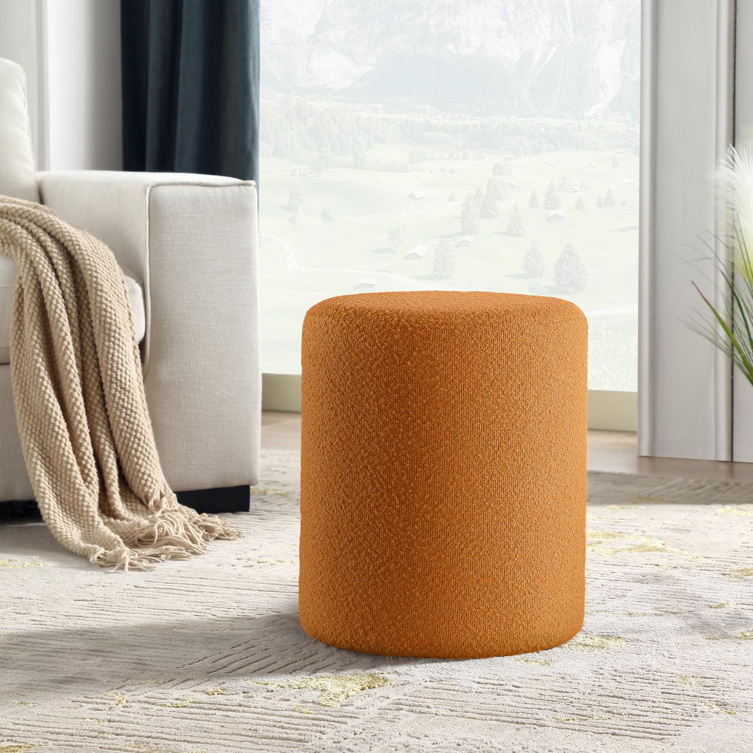 Get Set Style Modern Round Ottoman with Soft Padded Seat, Multifunctional Vanity Chairs for Makeup, Upholstered Footrest Stool Ottoman Foot Stool for Living Room, Bedroom