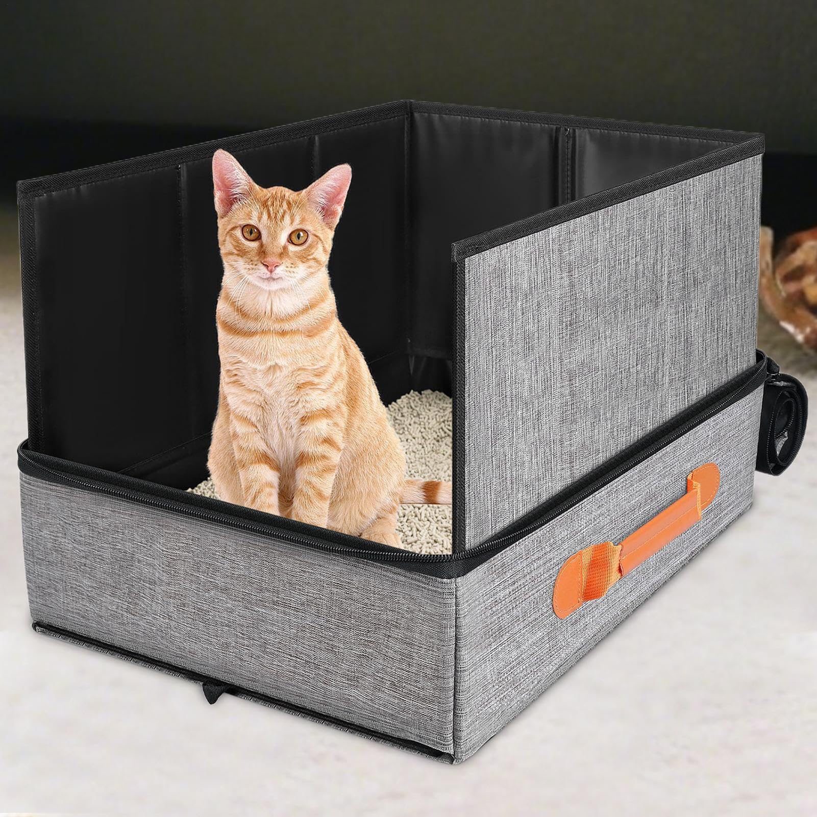 Lettiera da viaggio - Lettiera pieghevole per gatti con coperchio,Borsa da trasporto con cerniera per l'istruzione e le uscite di campeggio aereo Hotel