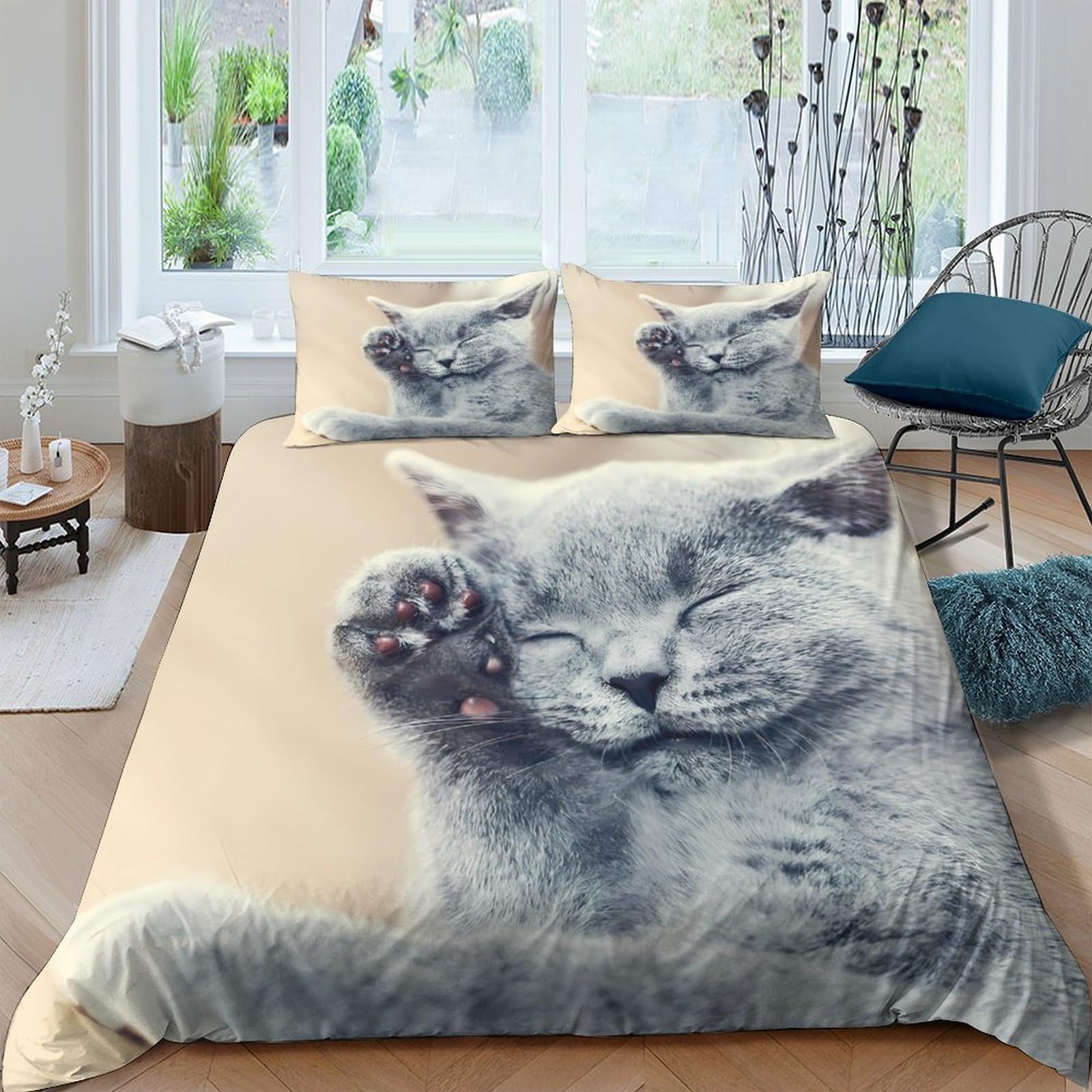 Niedliche Giraffe isst Nudeln Bettbezug 3D Gedruckt Mikrofaser Atmungsaktiv Reißverschluss Bettdeckenbezug 3 Teilig Weich mit Kissenbezug Schlafkomfort for Kinder & Fans King（220x240cm）