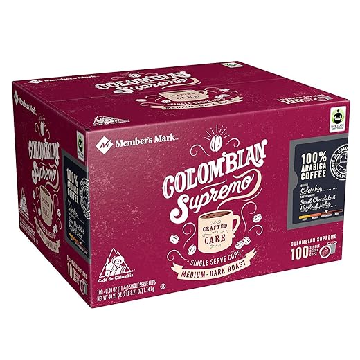 Member's Mark Colombian Supremo Coffee 100 single-serve cups. A1L8
