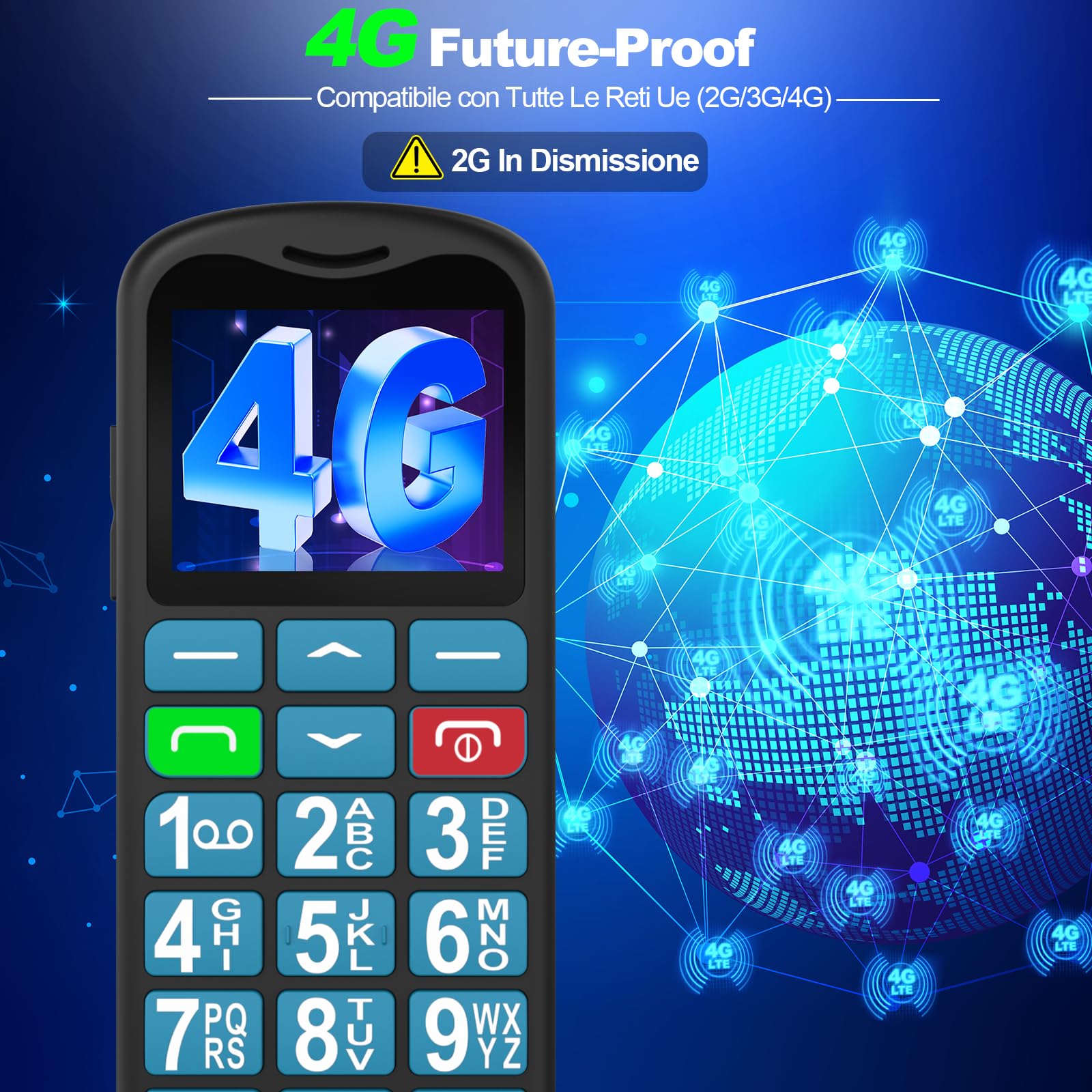uleway Telefono Cellulare per Anziani, 4G senza Contratto, Grande Pulsante Facile da Usare, Volume Elevato, Supporta Nano SIM, Pulsante SOS, Composizione Rapida, Torcia, Display 1,77 Pollici, USB-C