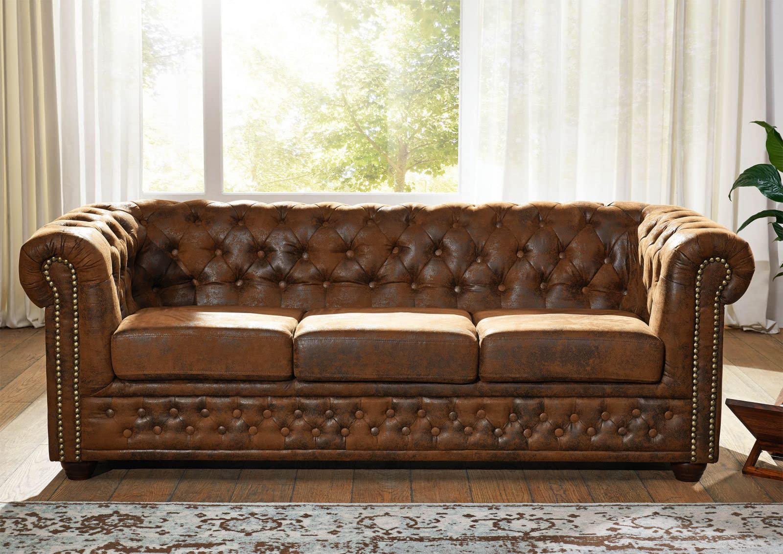MASSIVMOEBEL24.DE Oxford Divano Chesterfield - Stoffa/Marrone - Stile Coloniale 203x86x72