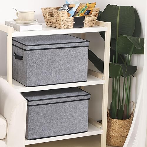 Miniatura 7 de YheenLf Cajas de almacenamiento de tela, cestas de almacenamiento para estantes con tapas, contenedores de almacenamiento de tela con asas, cajas