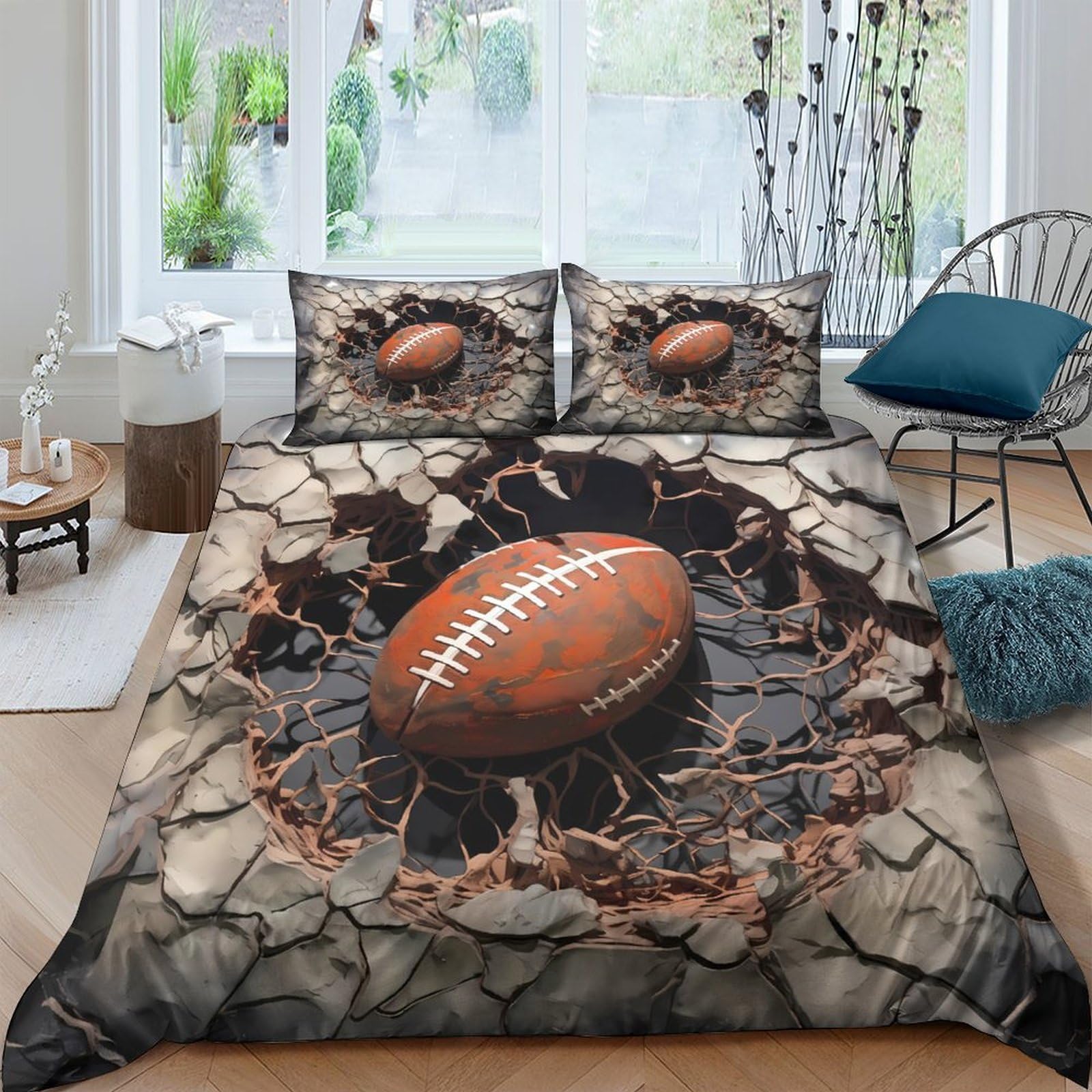 Ctjqhvkz Style-8 3D Printed Cracked Earth Fitted Sheet Microfiber Soft American Football Bed Cover For Bedroom Dorm Mattress Protector Single（135X200cm）