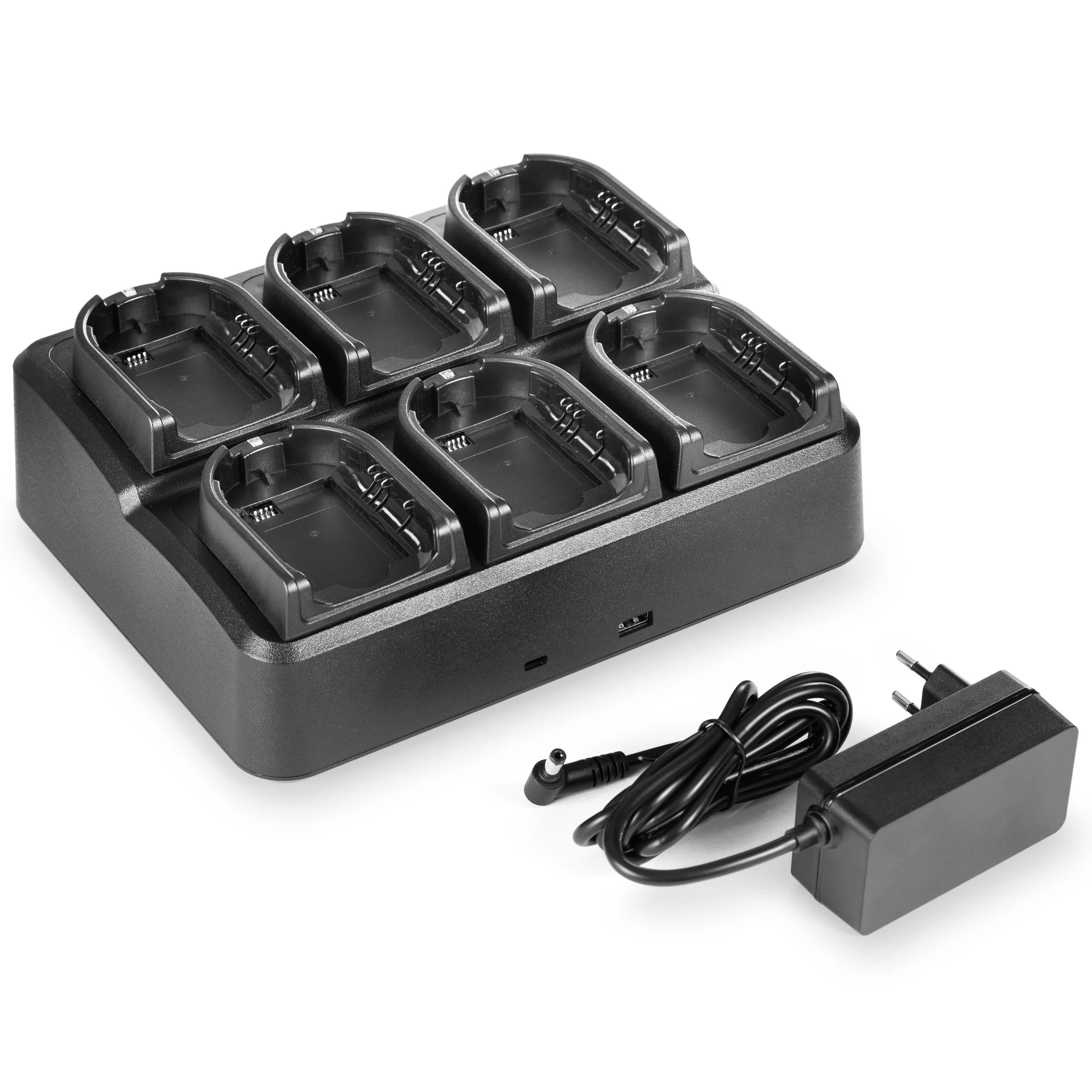 Multi-CLPe 6 szt. ładowarka wielokrotna do Motorola CLPe, stacja ładująca z 2 portami USB (A i C) i bezpośrednim ładowaniem akumulatorów BT-90