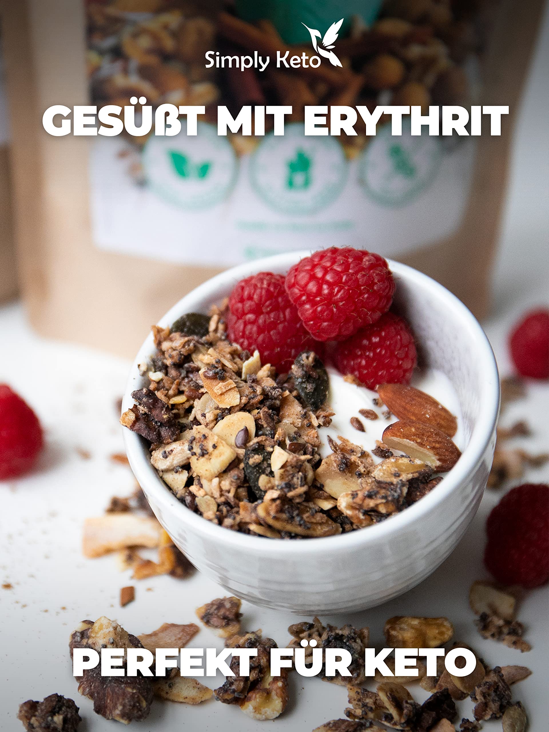 Simply Keto Muesli Crujiente Canela - Muesli Bajo en Carbono sin Azúcar - 500g Delicioso Muesli Keto para un Desayuno Perfecto - Paleo y Vegano - Sin Soja, Lactosa y Gluten - 500g