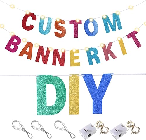Miniatura 3 de TaoBary Kit de 112 pancartas personalizables con purpurina, incluye 107 letras y números, 3 cuerdas y 2 luces decorativas para fiesta de cumpleaños,