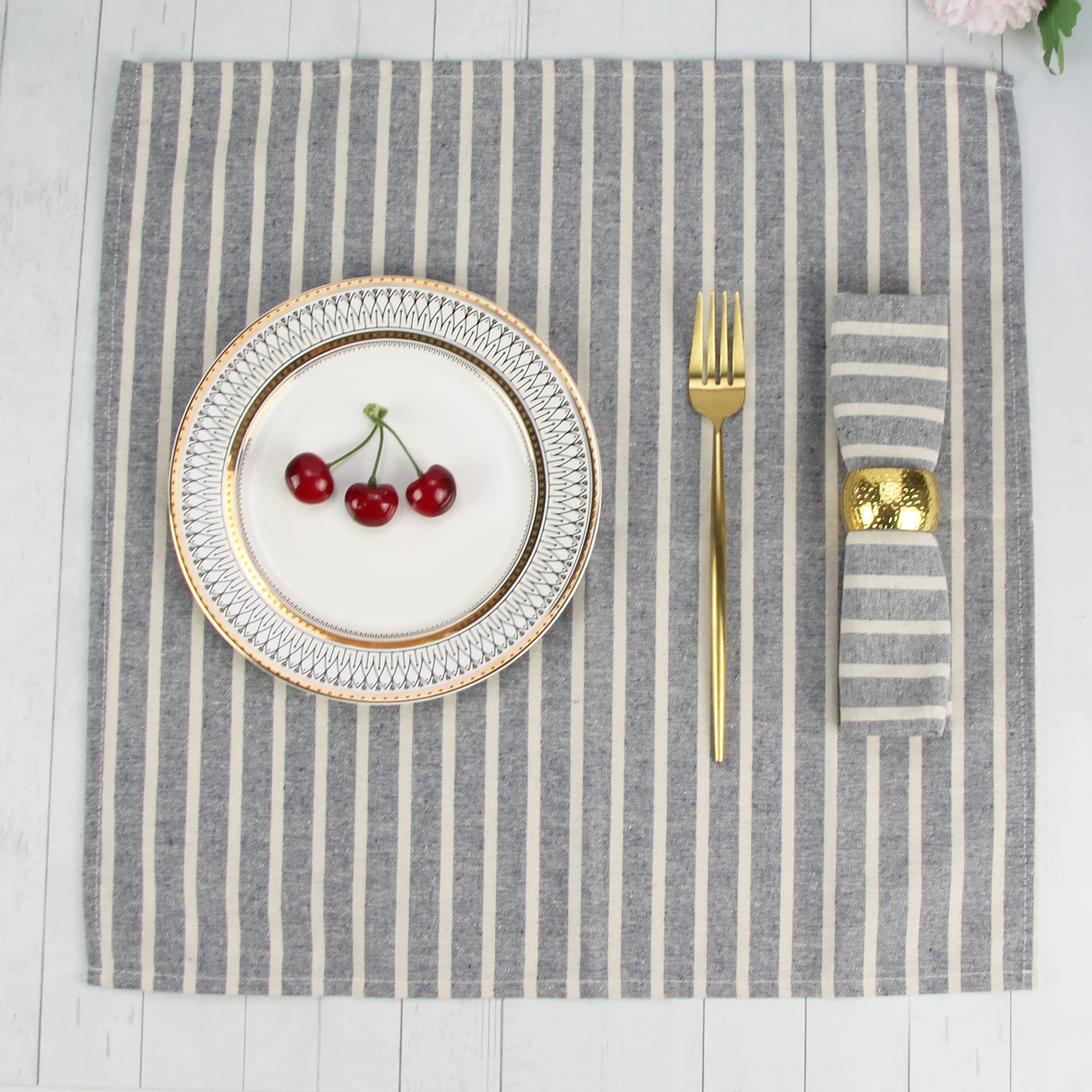 Lot de 12 serviettes de table larges en coton mélangé à rayures pour événements et usage domestique Bleu marine 43,2 x 43,2 cm