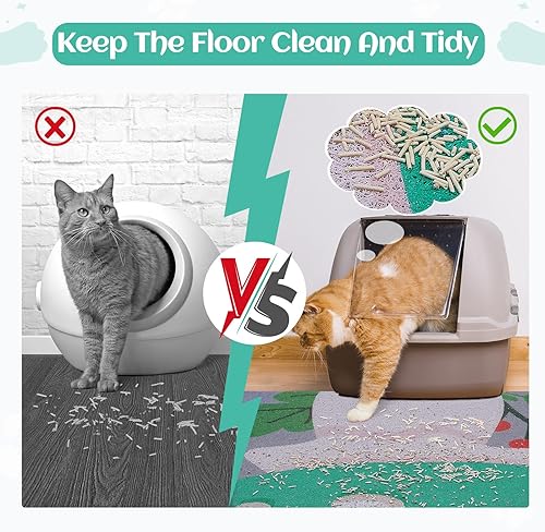 Miniatura 2 de Bienbee Tapete de arena para gatos, tapete de arena para gatos, fácil de limpiar, tapete duradero con parte inferior, diseño gráfico único para