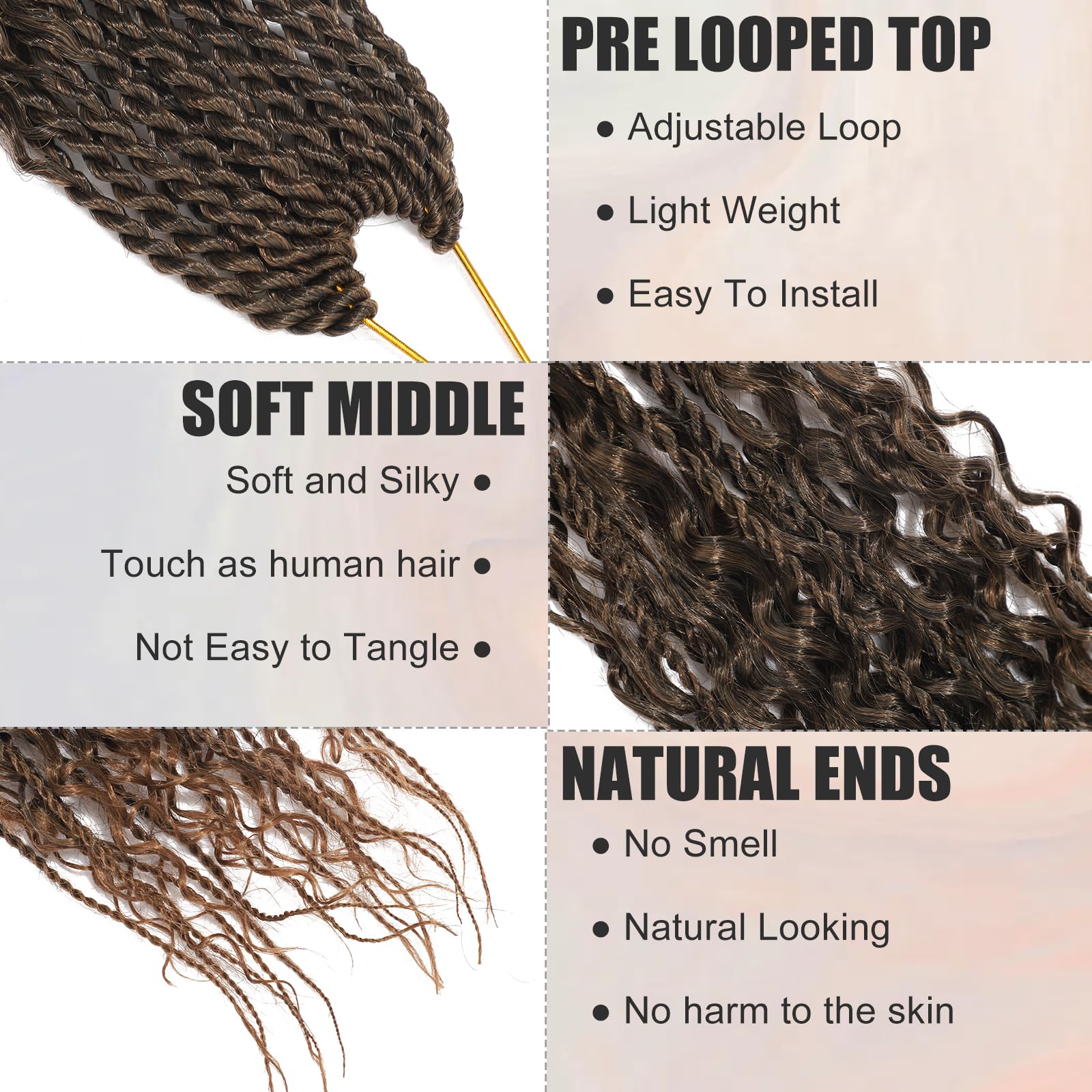 BLTYXT Goddess Boho Box Braids Crochet hair 24 Inch 8 Packs Pre Looped Water Wave Crochet Hair for Women Hair Extension (T30 - Image 3
