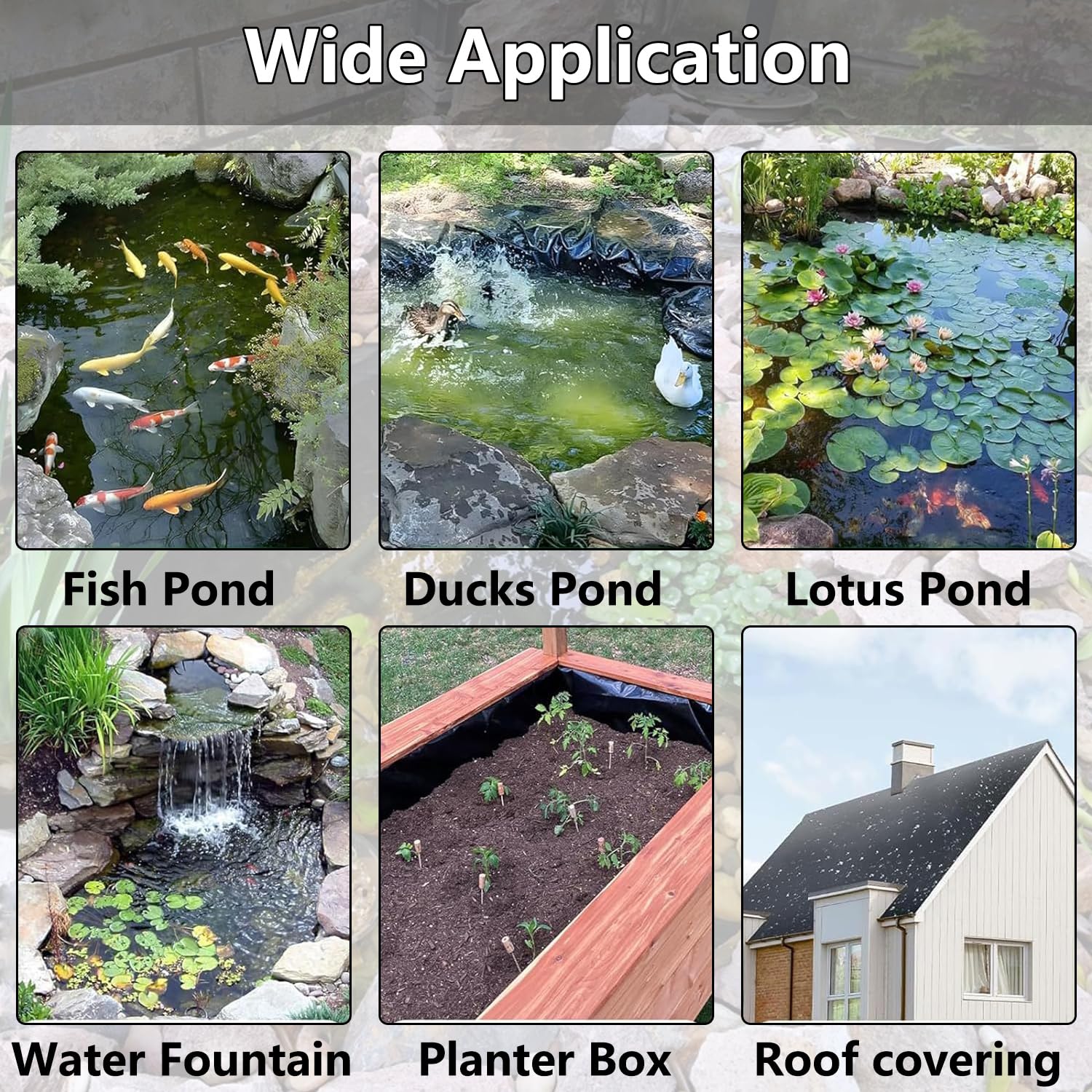 Cobertura para lagoa, lona para lagoas de jardim,cobertura para lagoa, capa para piscina de filme, Revestimiento de Caucho Negro para Estanque, lago para peixes grandes, Liner Gardens Pools（10×20m）