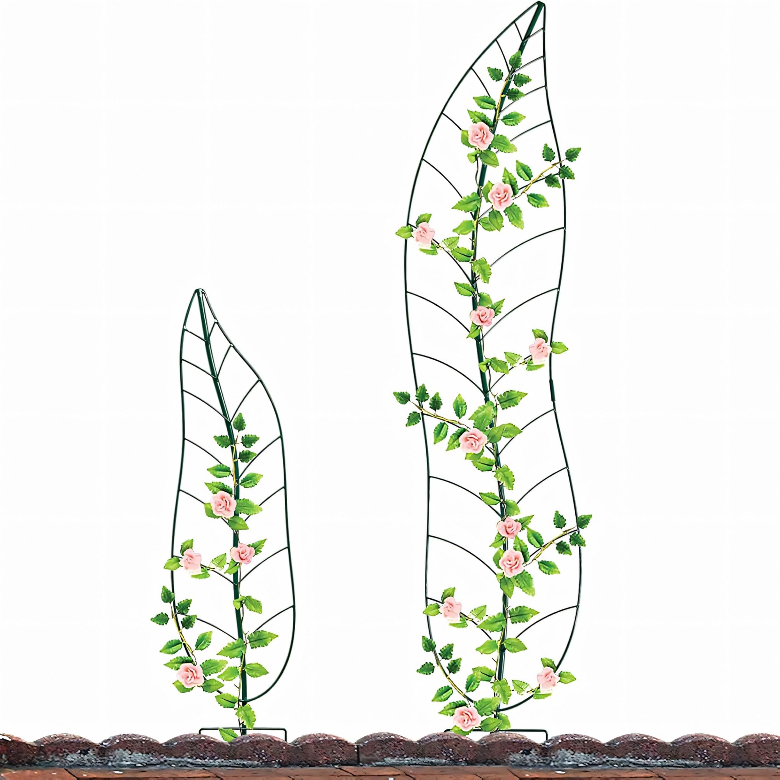 ARTICRAFT 32 inchIron Trellis for Potted Plants, Black Bean Trellis, Plant Supports for Climbing Outdoor and Indoor Plants, Metal Leaf Garden Trellis Stakes (Black)