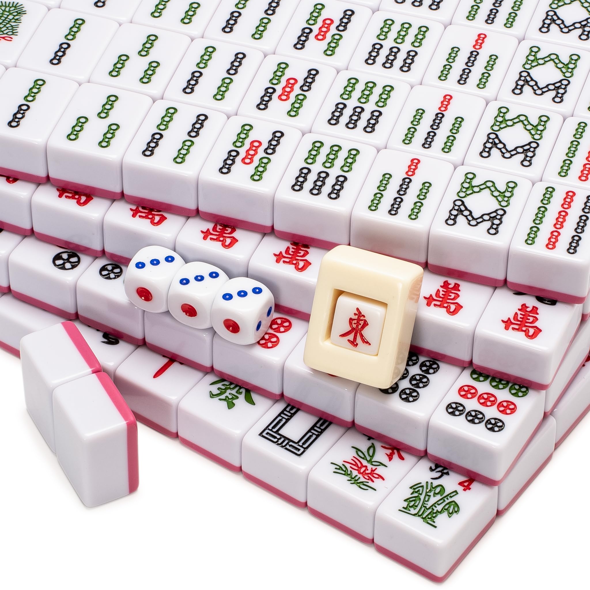 Set Mahjong cinese - "Rouge Harmony" - con 146 piastrelle medie, custodia in vinile rosso, indicatore del vento e dadi - solo per gameplay in stile cinese [ Yellow Mountain Imports