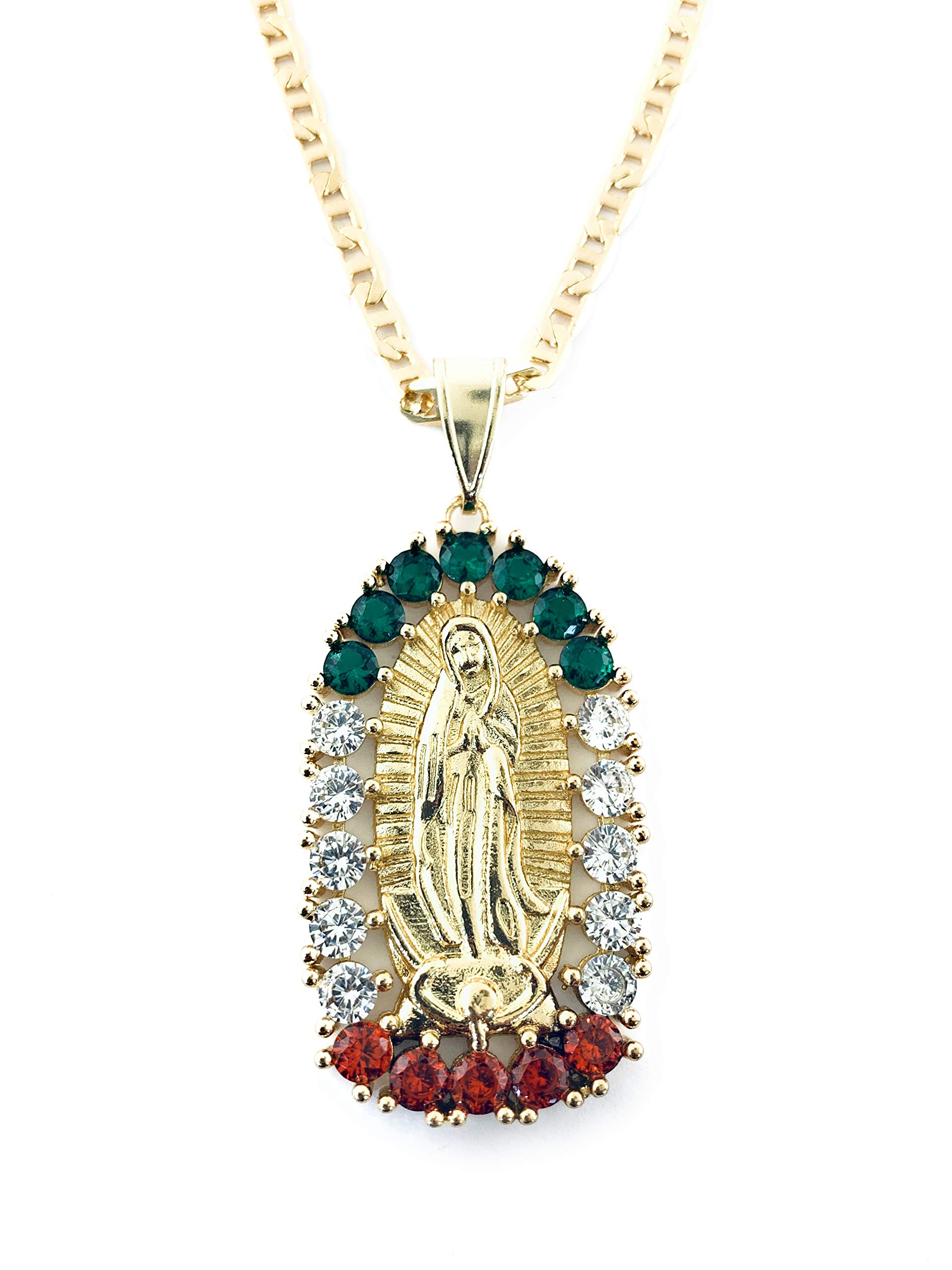 Ray Jewelry14K Gold Plated Lady of Guadalupe Necklace 22" LONG-38x25mm / 14k Baño de oro Virgen De Guadalupe Cadena 22" Largo - RAYSET26-G, Metal