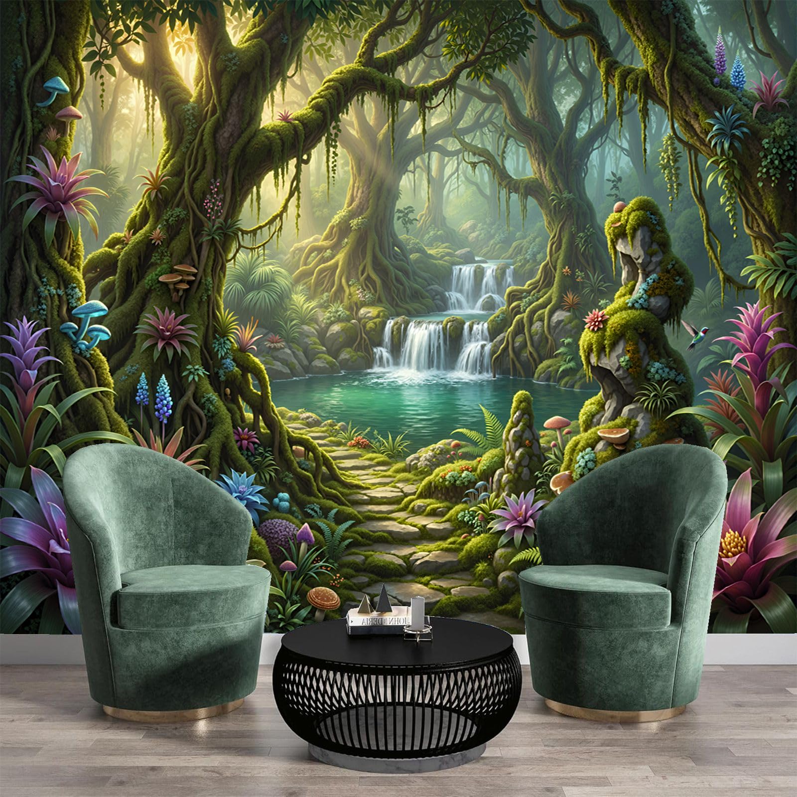 Papier peint panoramique forêt cascade 3D poster mural géant 200x140cm