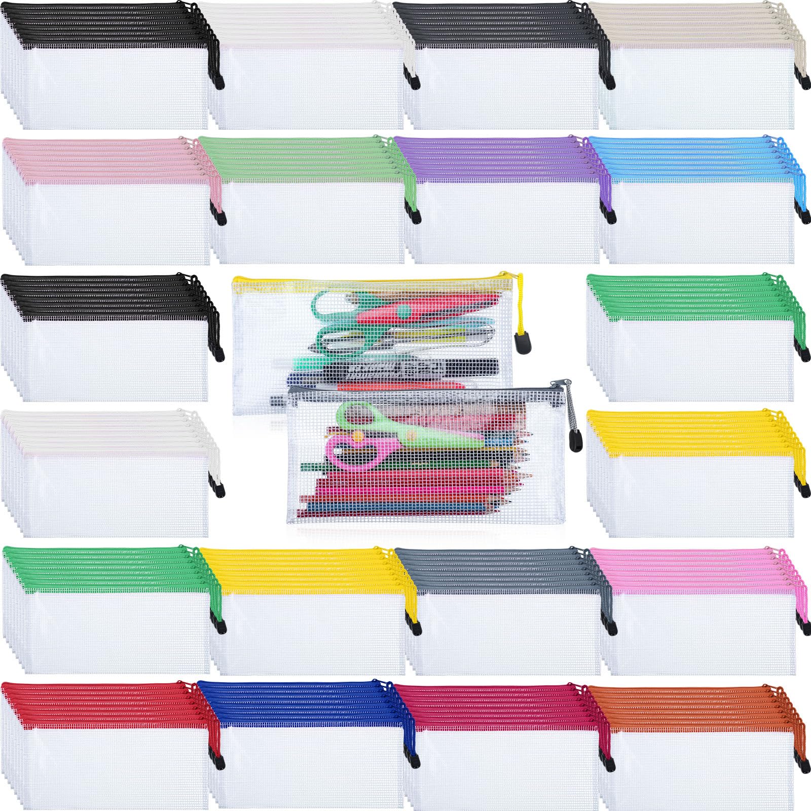 Zhehao 400 Pcs A6 Mesh Zipper Pouch Pencil Pouch with Zipper Waterproof Mesh Storage Bags Small Zipper File Bags for Classroom Organization School