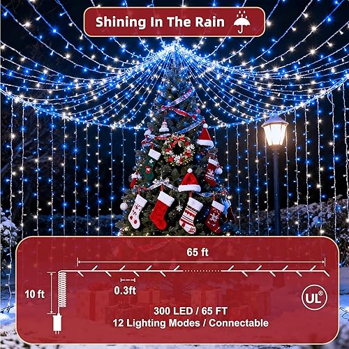 Miniatura 5 de 300 luces LED para árbol de Navidad de 75 pies, 12 modos profesionales, luces de alambre verde oscuro, luces parpadeantes regulables con función de