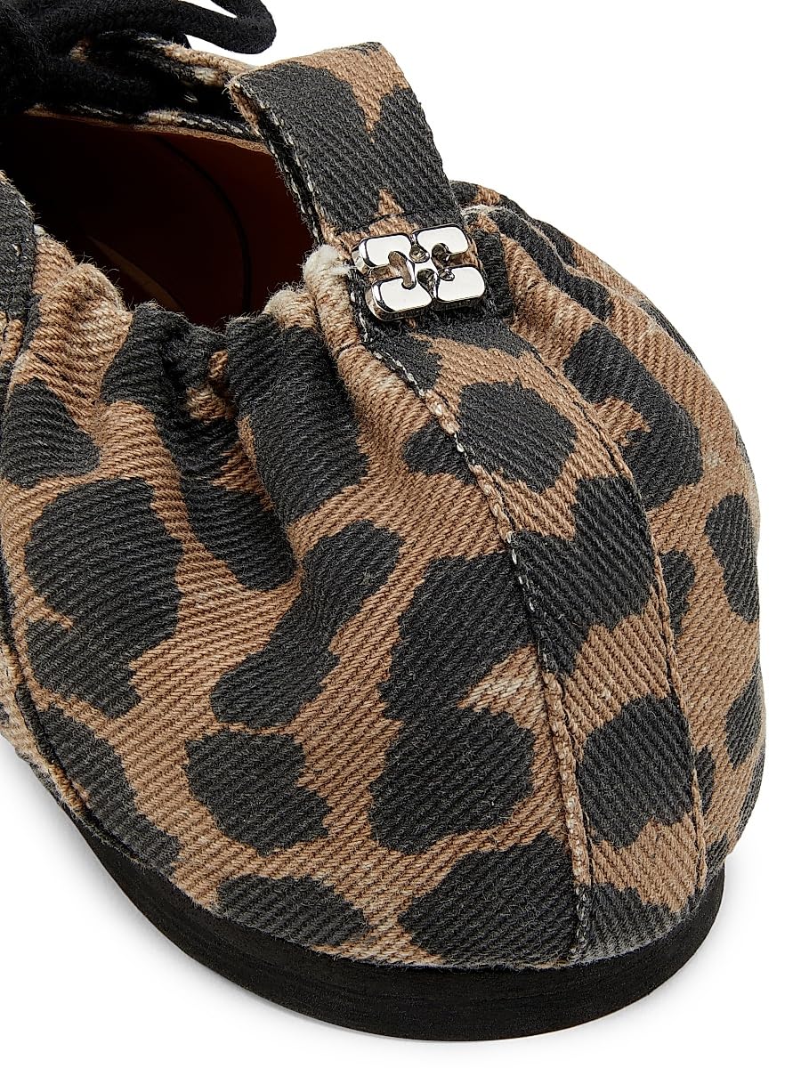 Ganni, Eyelets Denim Lace-Up Ballerina Flats