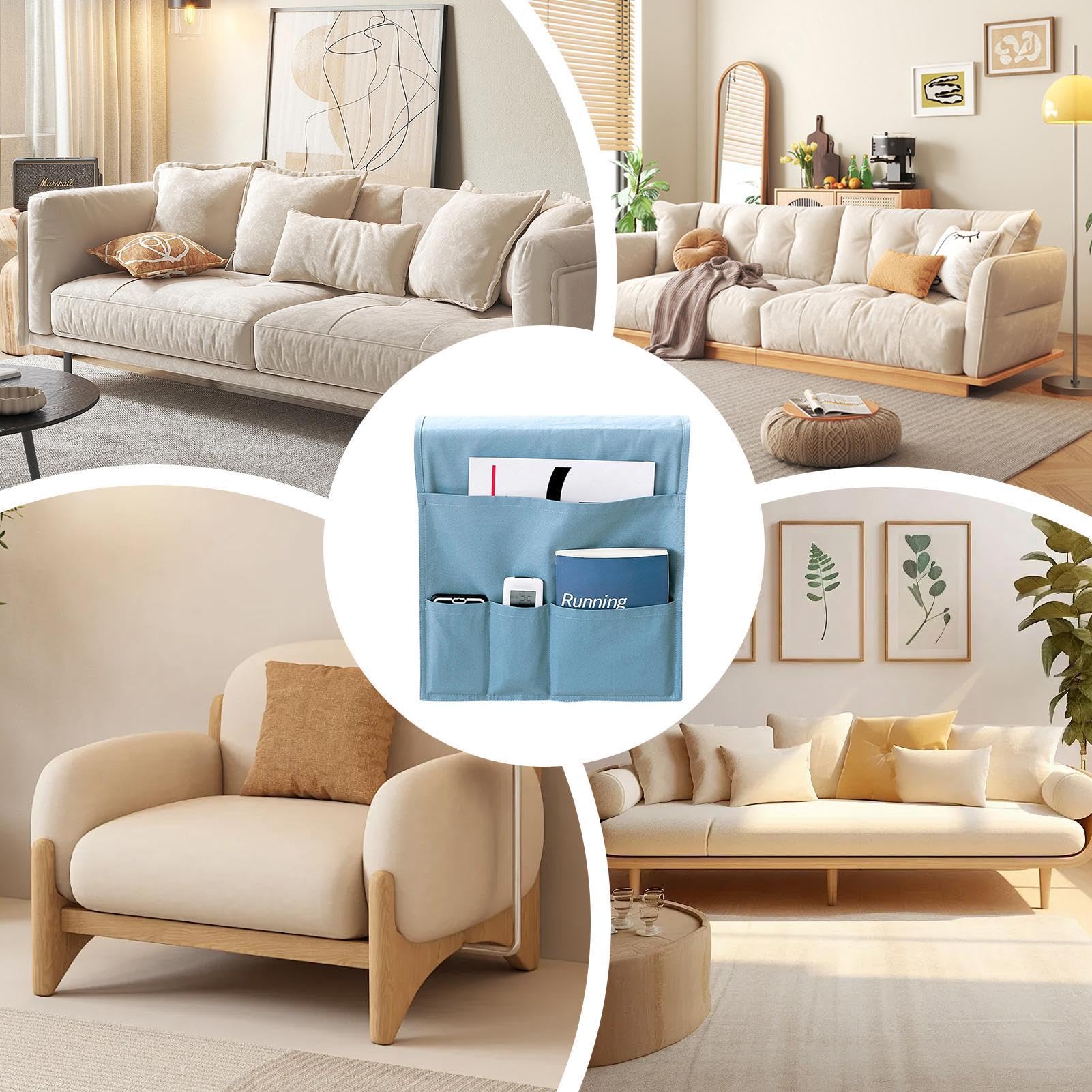 Organiseur Accoudoir Canapé Support Télécommande Inclinable - Sac Rangement Antidérapant Multifonction