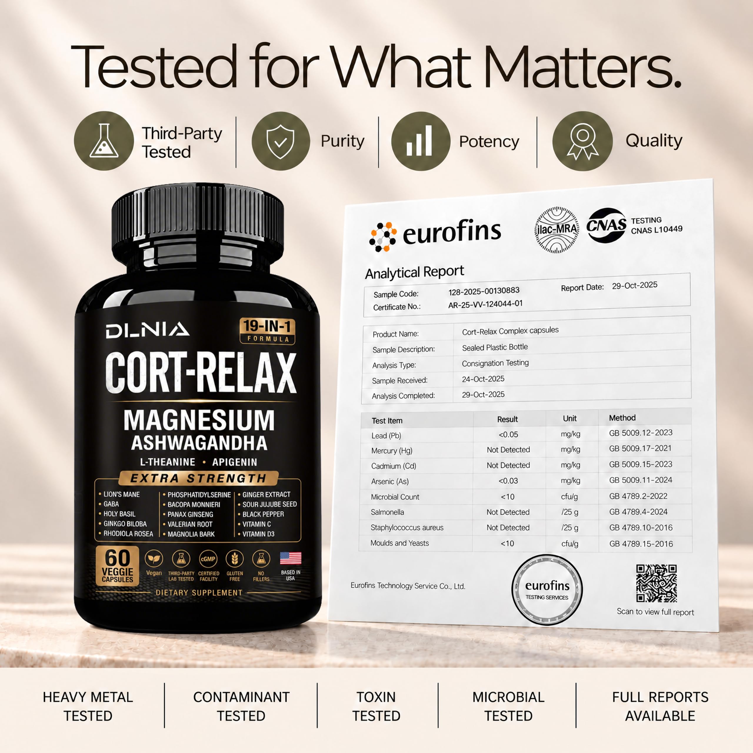 DLNIA Super Calm Cortisol Supplement with Magnesium Glycinate, Ashwagandha KSM-66, L-Theanine, Phosphatidylserine, Ginkgo Biloba & Lions Mane for Calm, Focus, Mental Clarity, Relaxation, Sleep, Energy — Amazon image 6