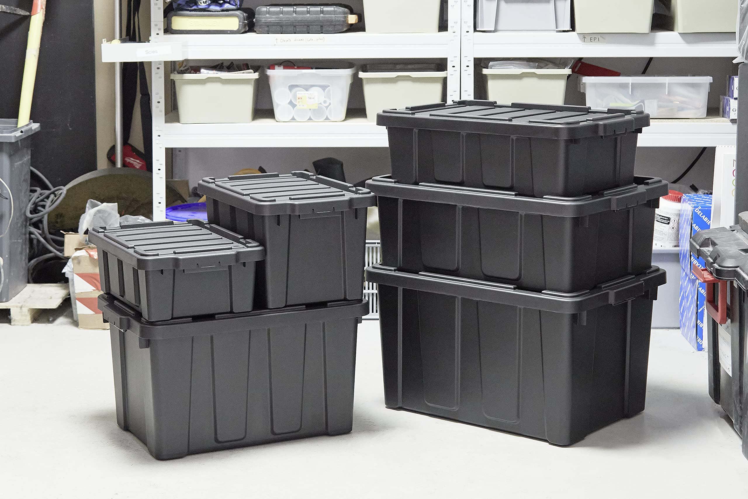 Iris Ohyama 4 Cajas de Organización de Alta Resistencia, 21L, Rojo, Compacto, Duradero, Apilable, para Garaje, Estantes, Mudanza, Plástico, Utilidad, Herramientas, DDSKT-210