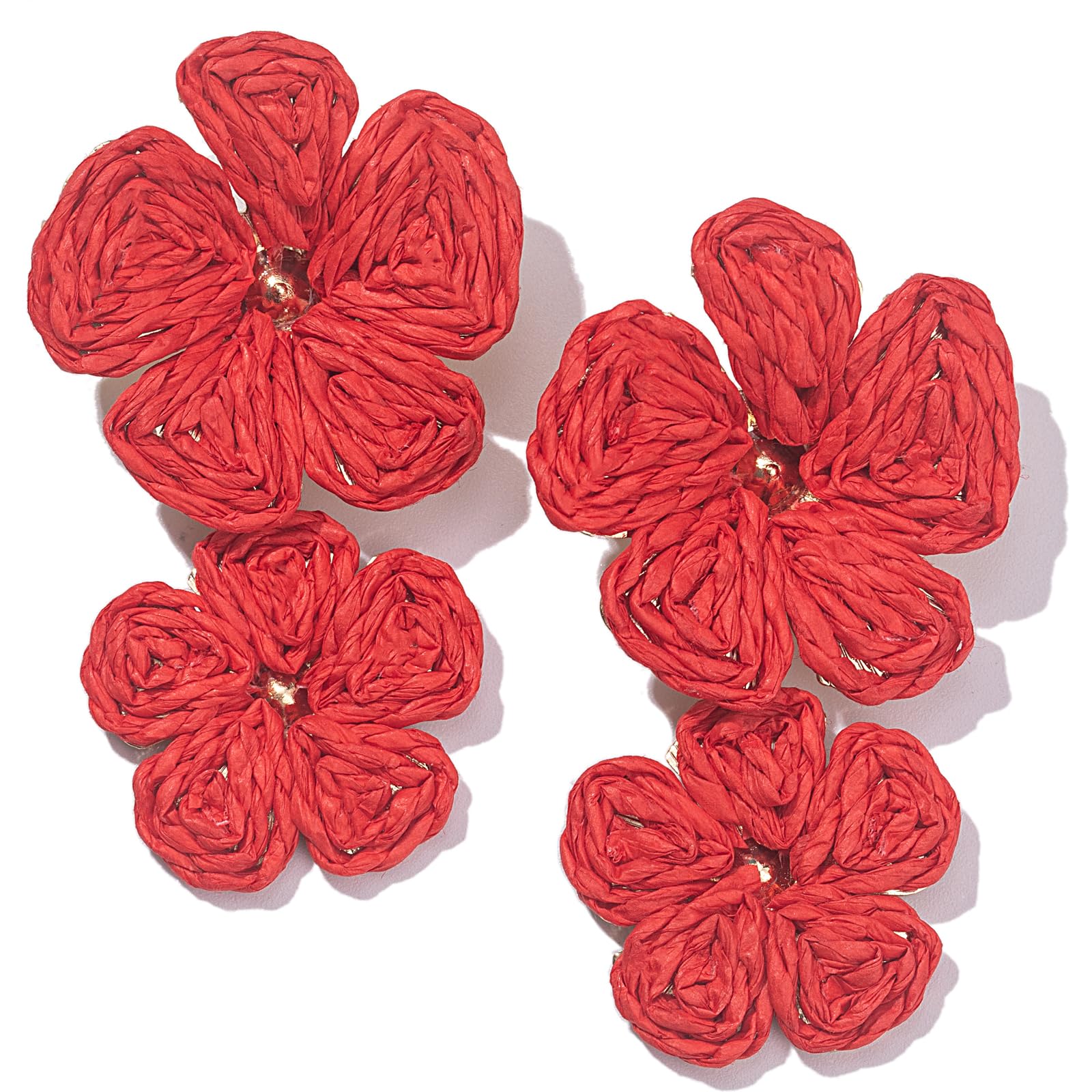 Flower Drop Earrings Floral Raffia Earrings Boho Statement Dangle Earrings Trendy Cute Summer Beach Vacation Jewelry for Women