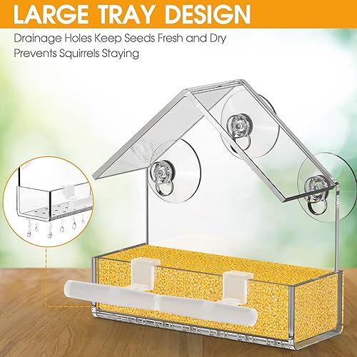 Miniatura 3 de BPYOT Comedero acrílico para pájaros con 3 ventosas para exteriores, visión clara y agujeros de drenaje, regalo perfecto de jardinería para observar