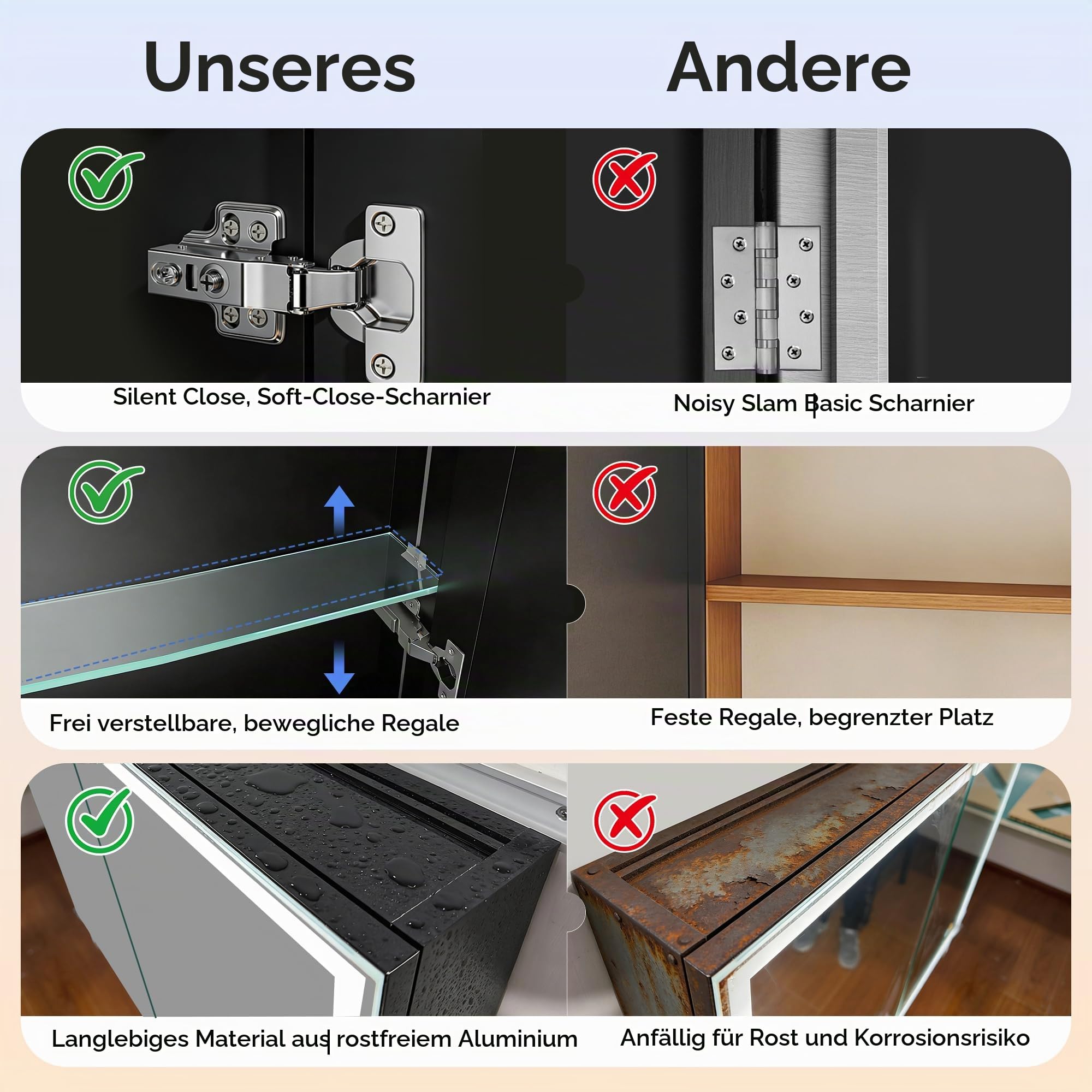 STARLEAD Spiegelschrank Bad mit Beleuchtung LED 80 x 60 cm – Schwarz Matt Aluminium Badezimmerschrank mit Steckdose, Anti-Beschlag Funktion, Dimmbar, 3 Lichtfarben, IP44 & Soft-Close
