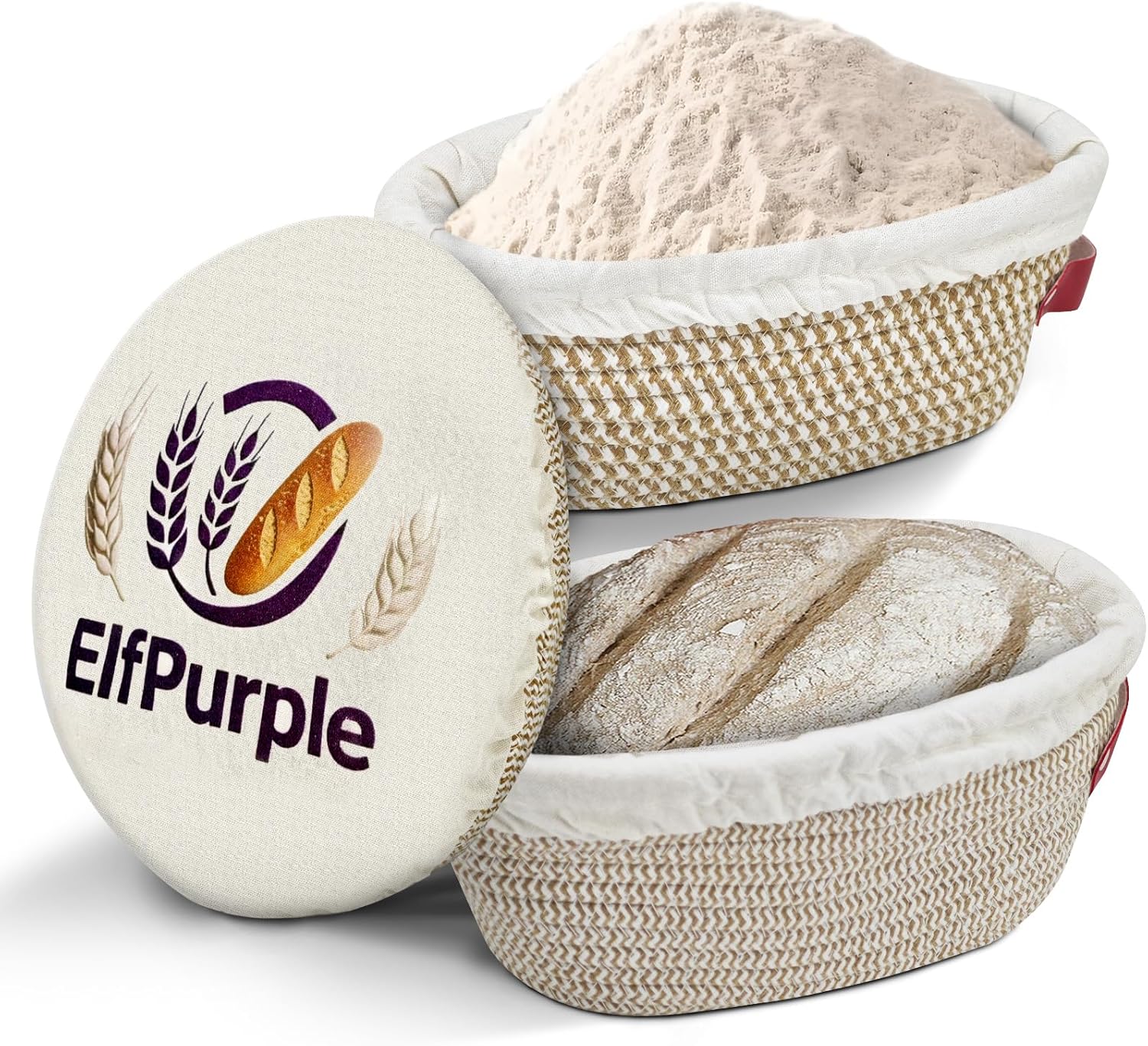 3pcs 9 inch Banneton Basket Set of ?Banneton Bread Proofing Basket - 9 inch Banneton Basket Set of ?Handmade hemp rope Baskets Lining and Lid